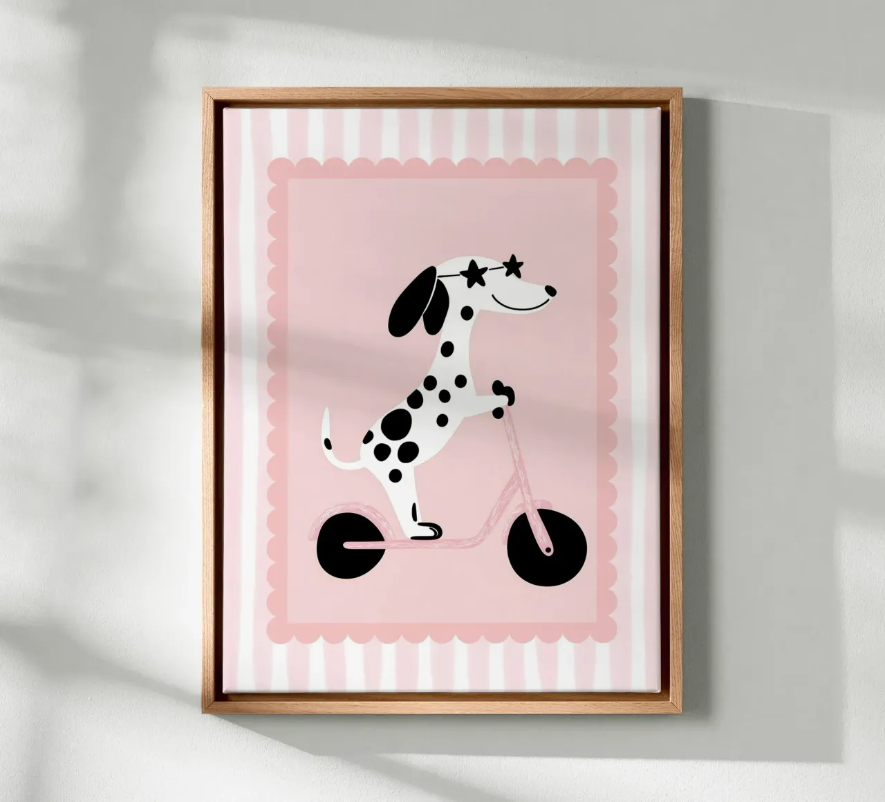 Dalmatiër op scooter Print, kinderkamer muurkunst canvas met Baklijst van SunshinePrints