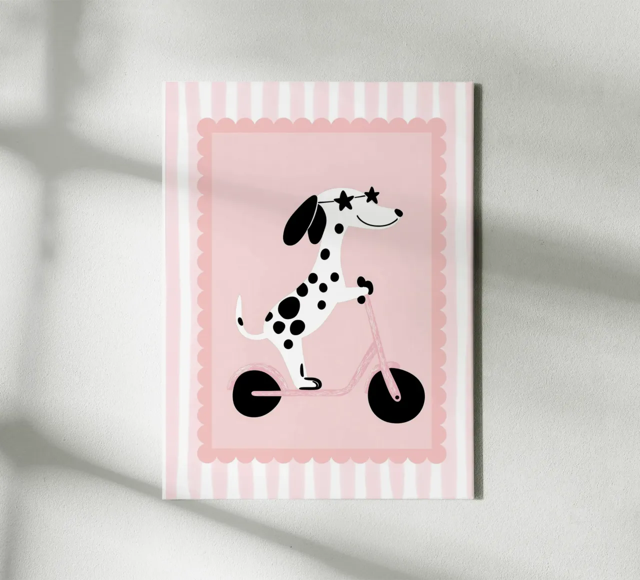 Dalmatiër op scooter Print, kinderkamer muurkunst canvas met Baklijst van SunshinePrints
