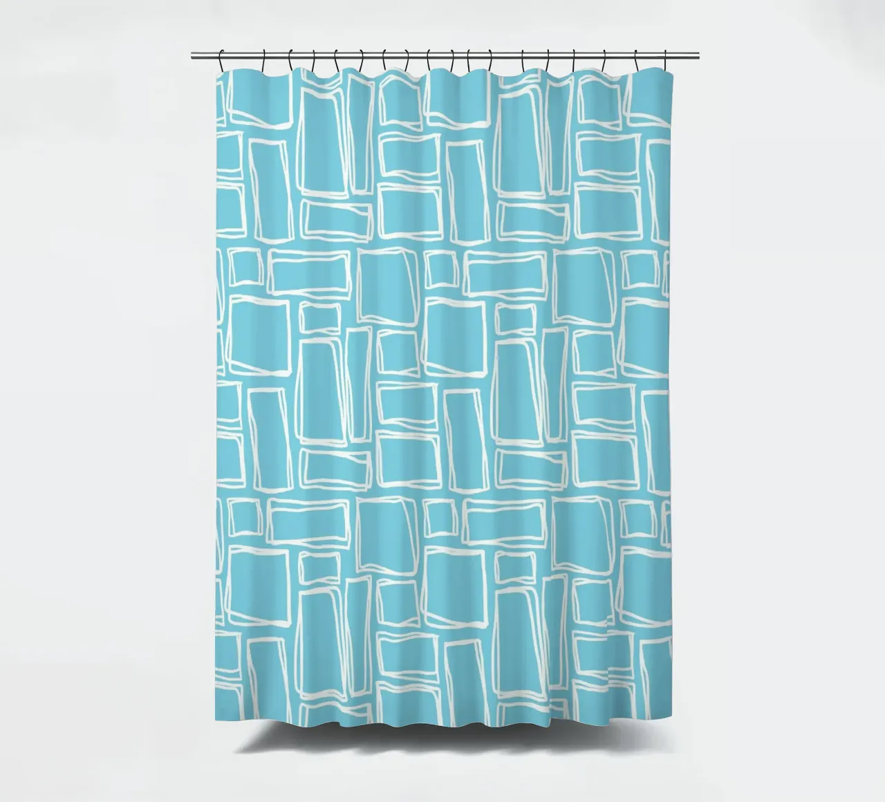 Doodle Squares in Sky Blue shower curtain by Happy Littles
