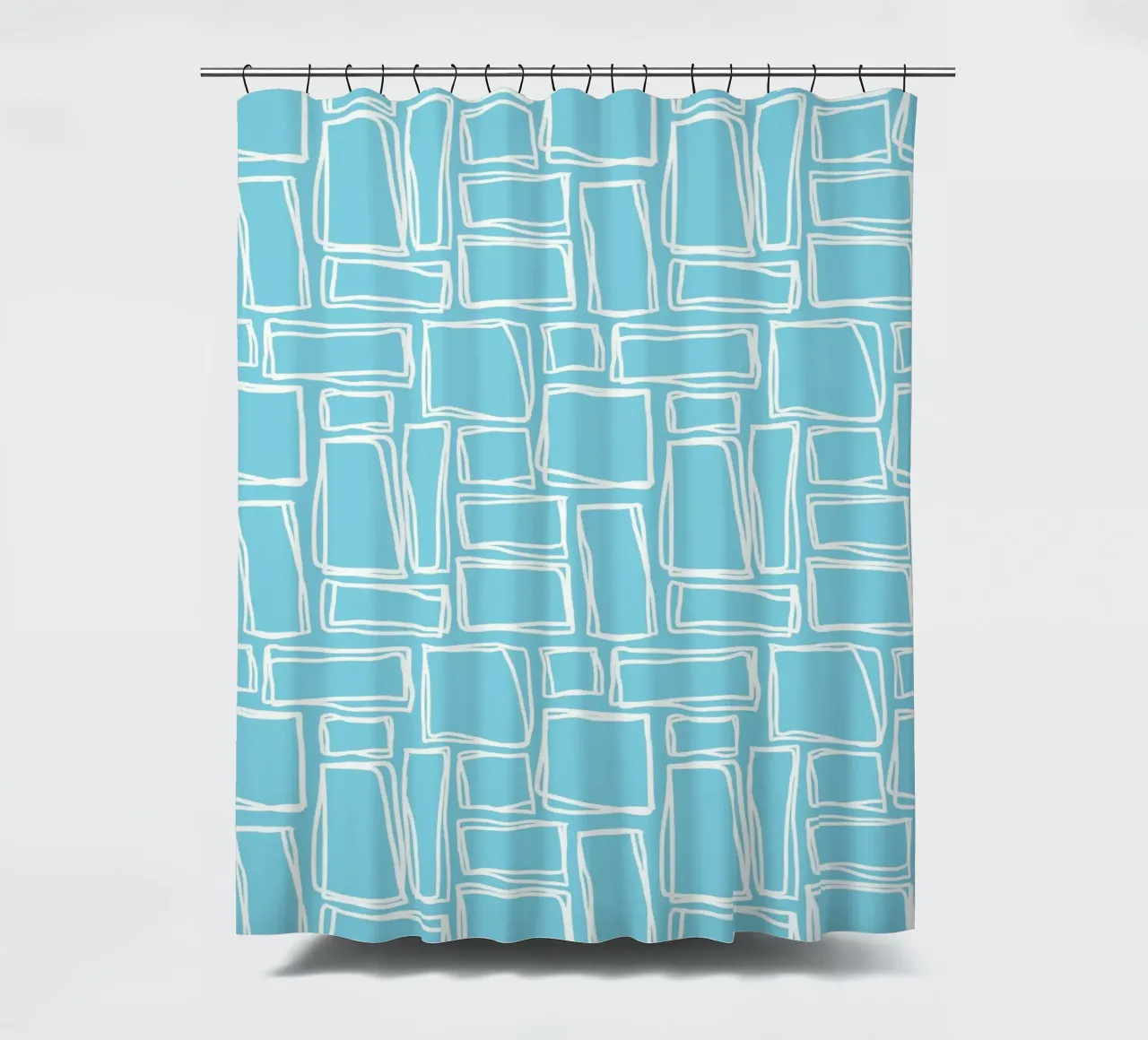 Doodle Squares in Sky Blue shower curtain by Happy Littles
