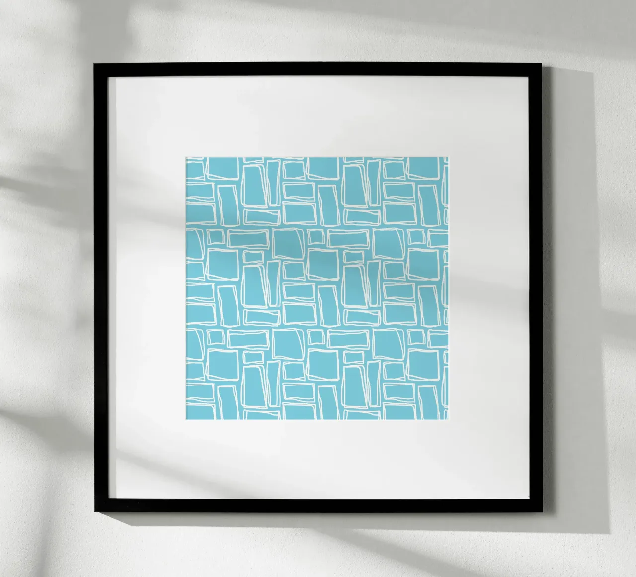 Quadrati Doodle in blu cielo poster con telaio in plastica da Happy Littles