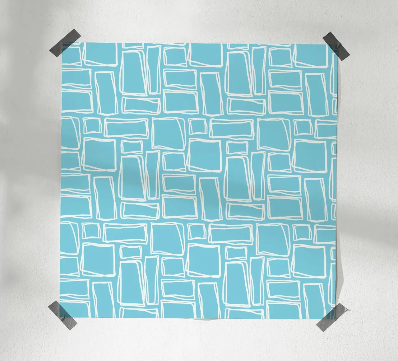 Quadrati Doodle in blu cielo poster con telaio in plastica da Happy Littles