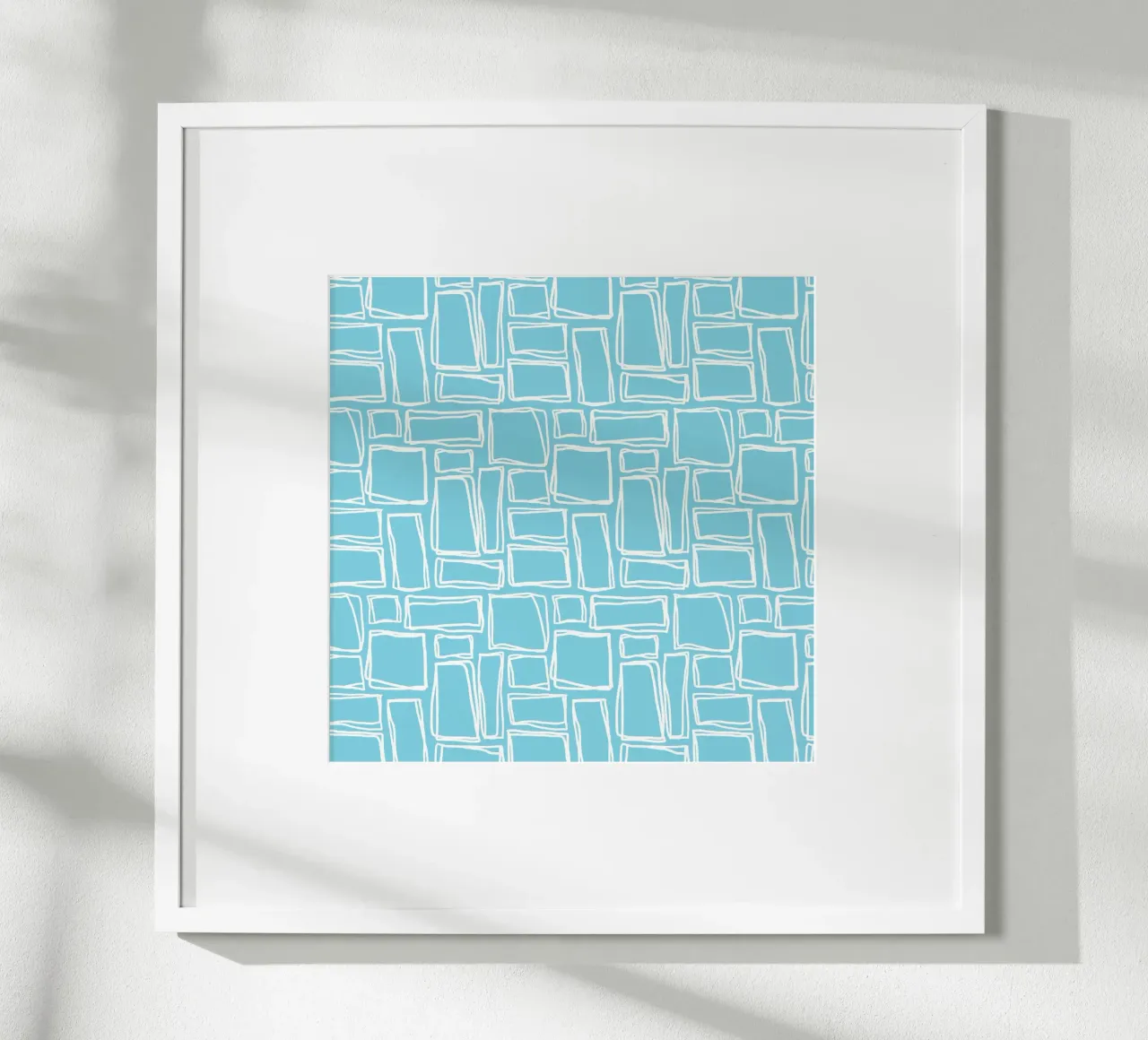 Quadrati Doodle in blu cielo poster con telaio in plastica da Happy Littles