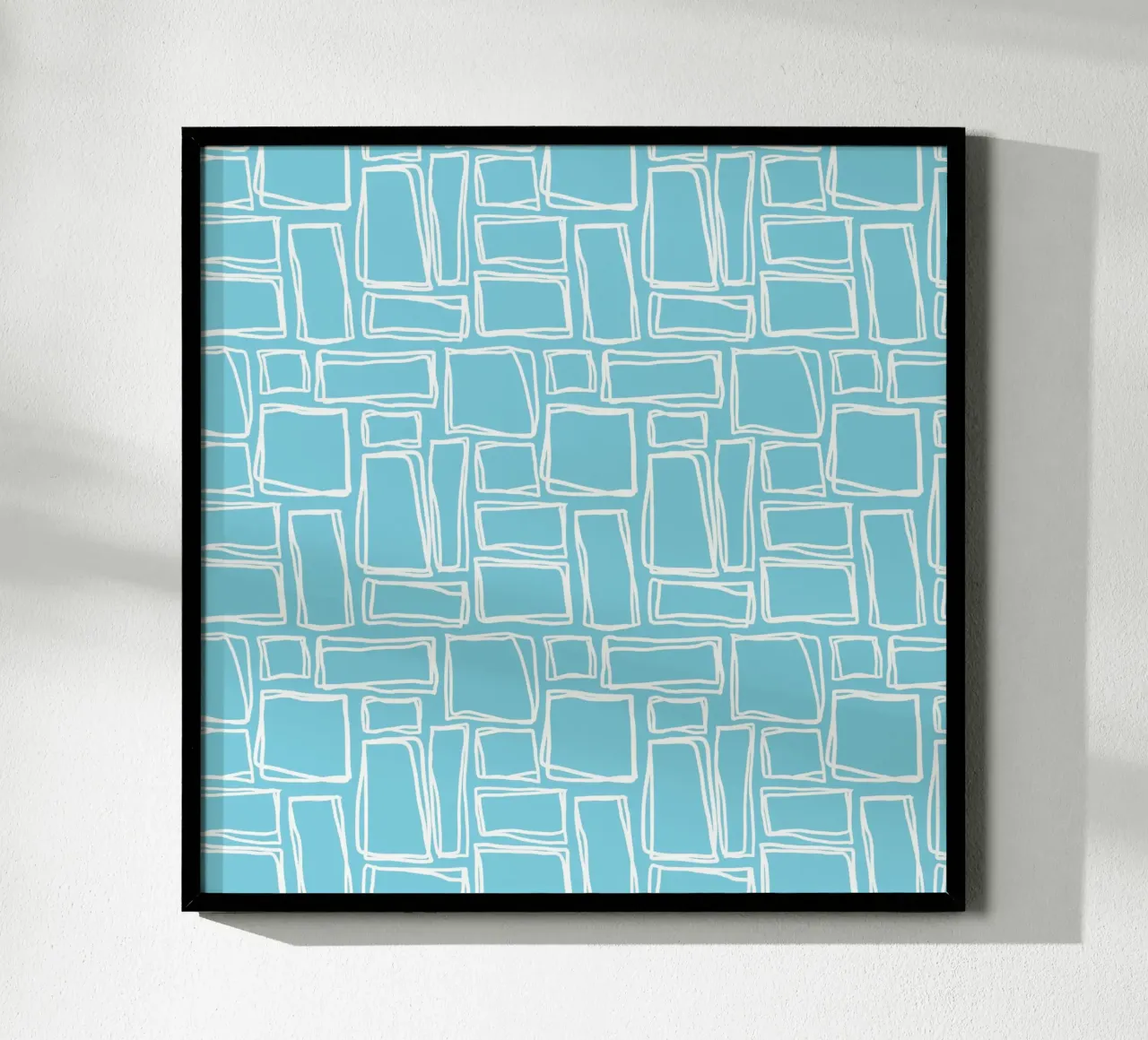 Quadrati Doodle in blu cielo poster con telaio in plastica da Happy Littles