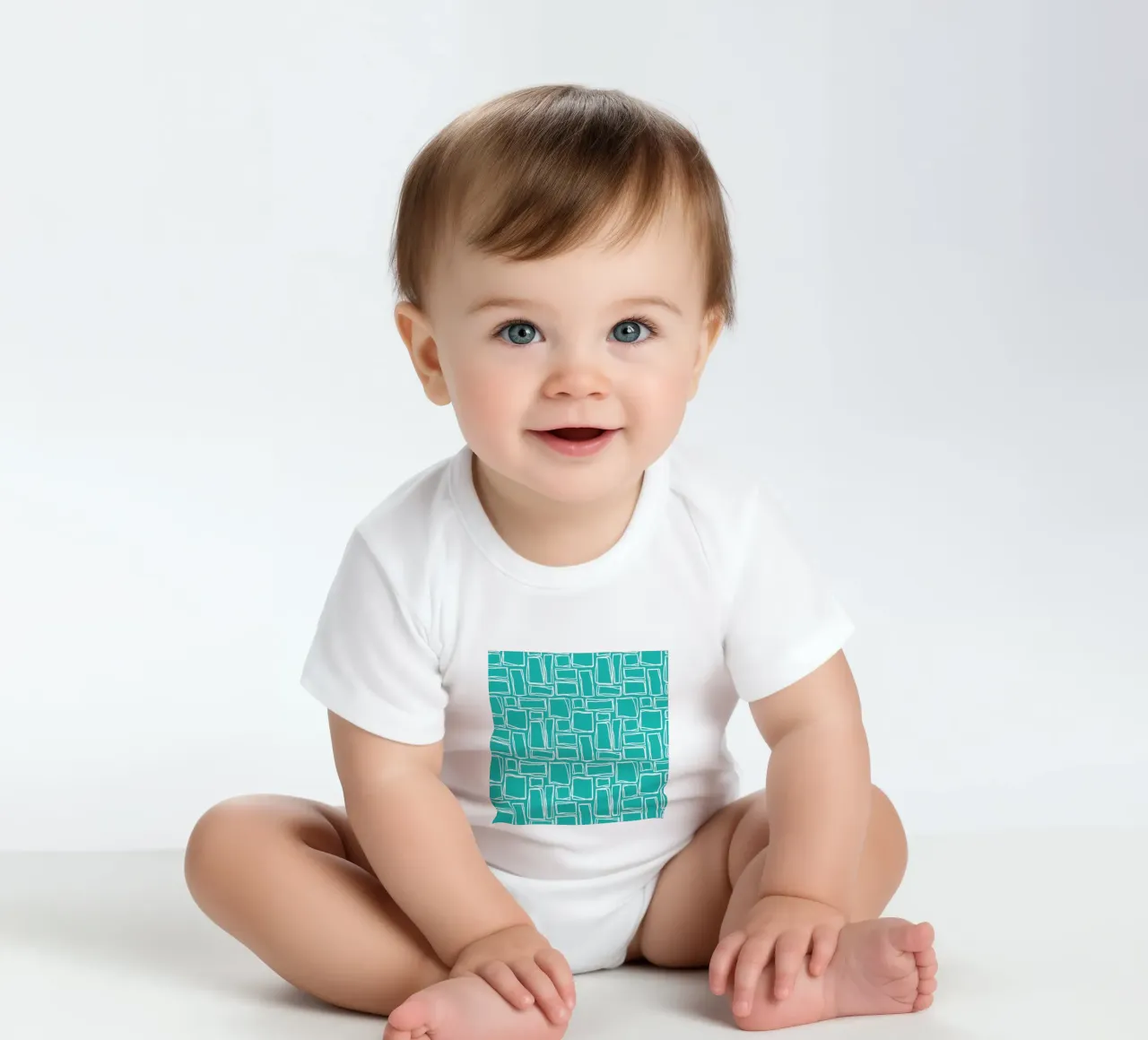 Quadrati Doodle in turchese body neonato maniche corte da Happy Littles