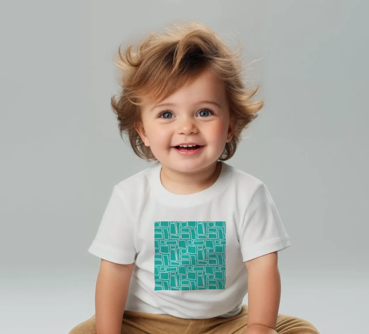 Doodle Squares in Turquoise baby t-shirt by Happy Littles