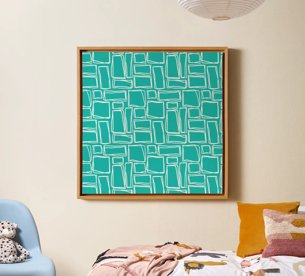 Quadrati Doodle in turchese tela con Cornice a cassetta da Happy Littles