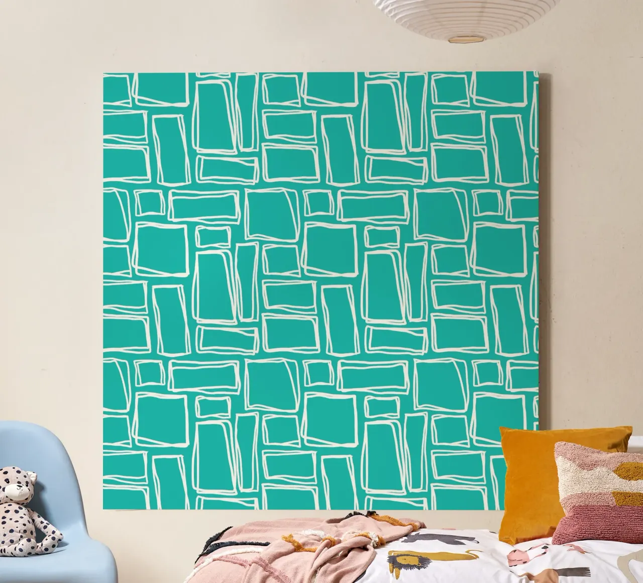 Quadrati Doodle in turchese tela con Cornice a cassetta da Happy Littles