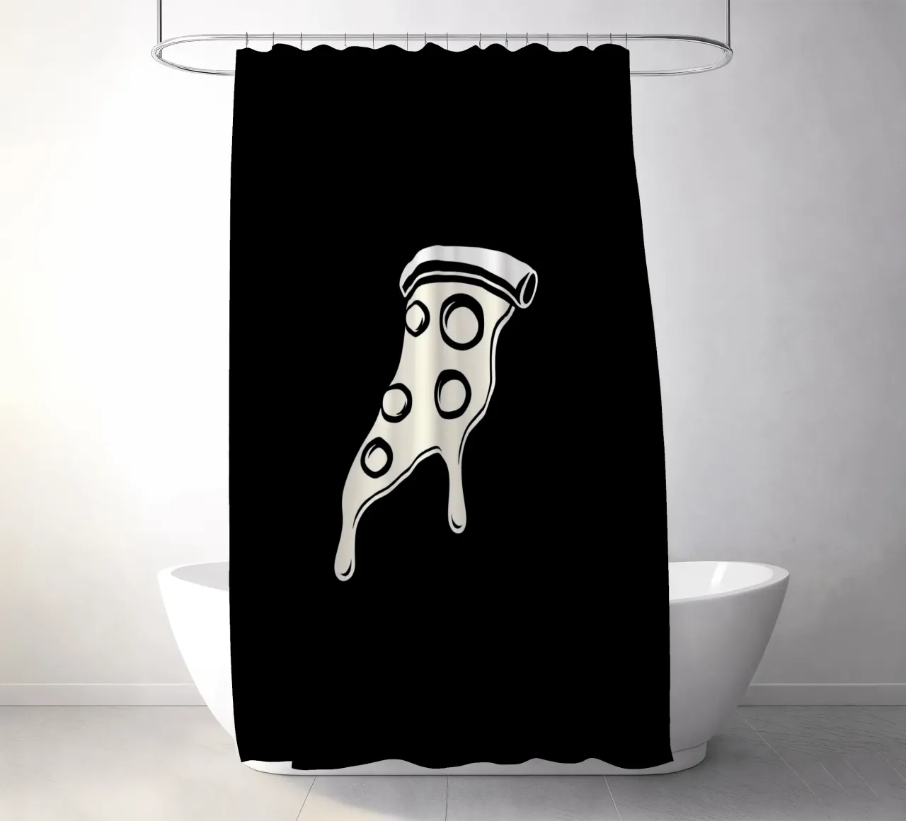 Un trancio di pizza con formaggio fuso e salame piccante tenda da doccia da DesignDoodle