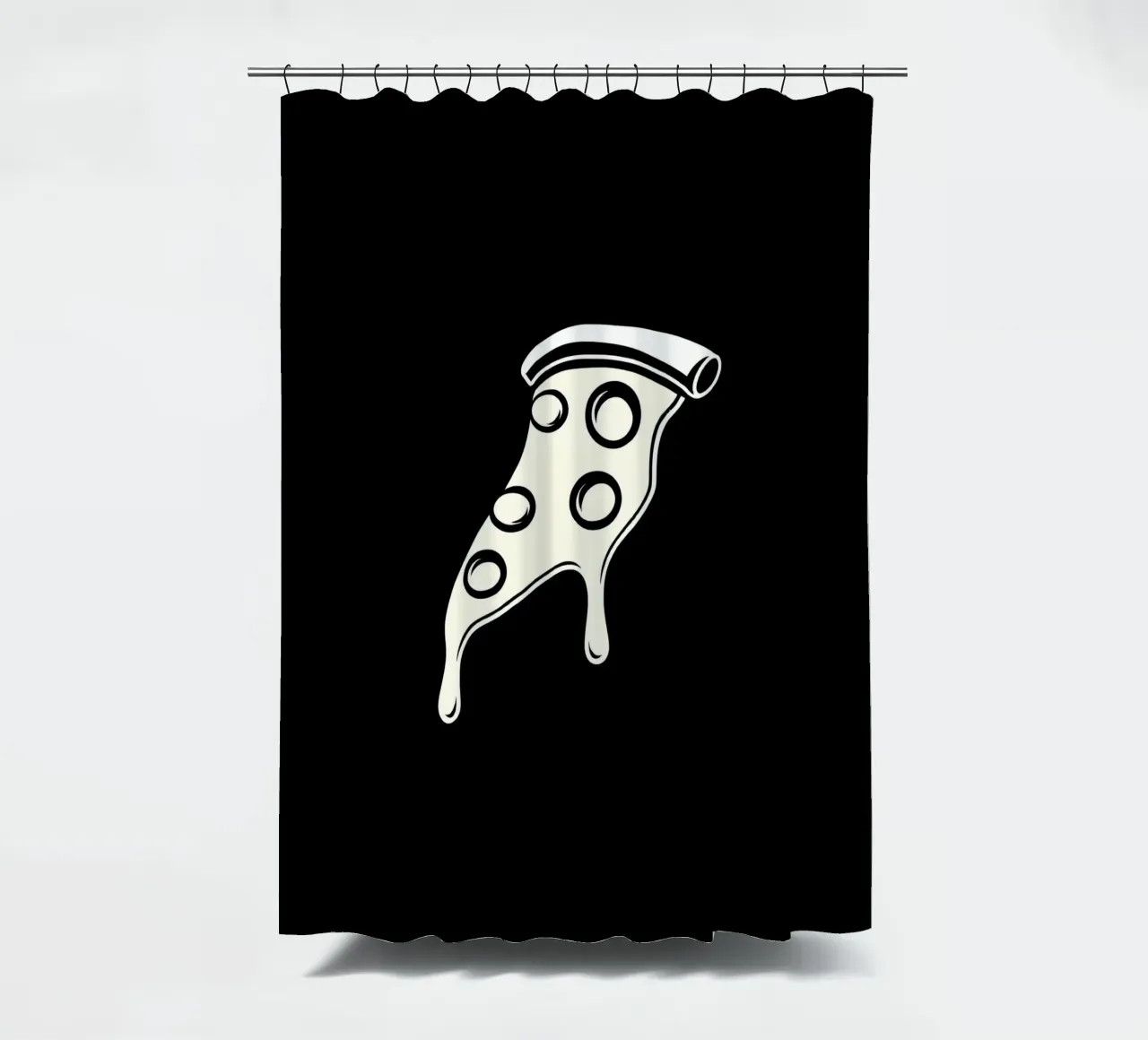 Un trancio di pizza con formaggio fuso e salame piccante tenda da doccia da DesignDoodle