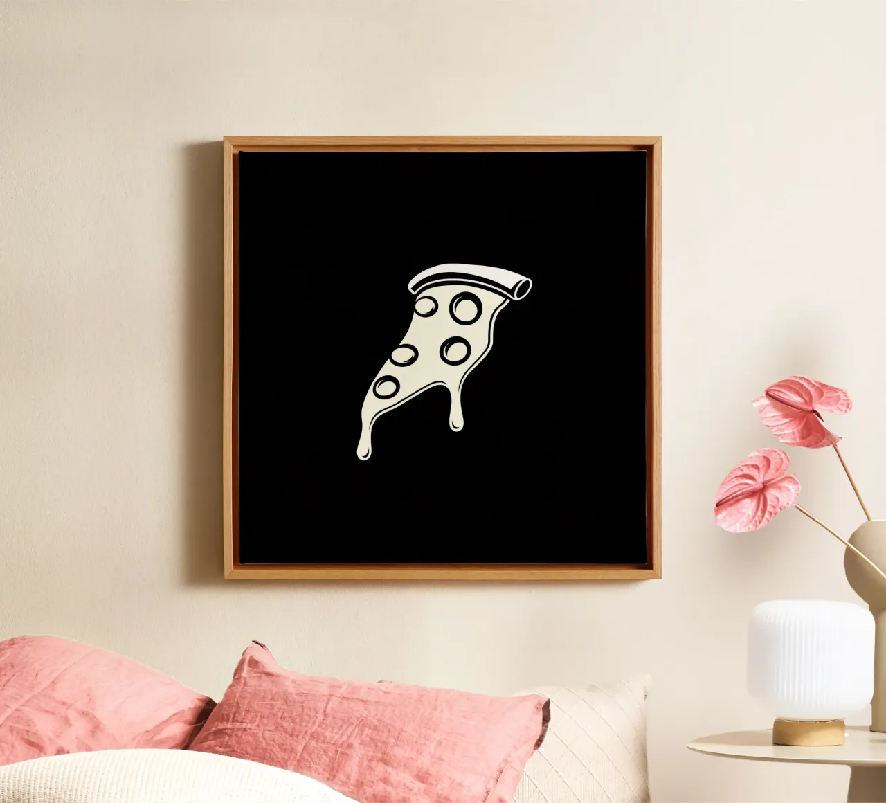 Un trancio di pizza con formaggio fuso e salame piccante tela da DesignDoodle