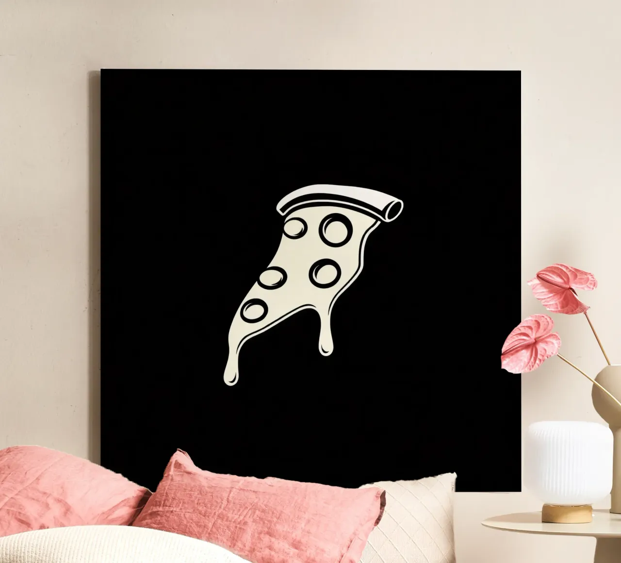 Un trancio di pizza con formaggio fuso e salame piccante tela da DesignDoodle