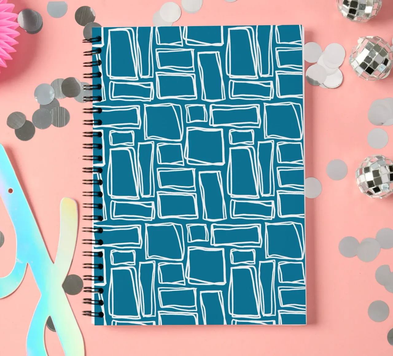 Doodle Squares in Deep Teal spiral notebook by Happy Littles