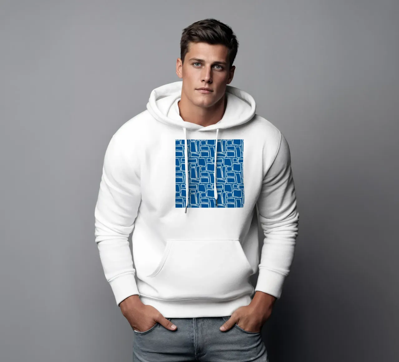 Quadrati Doodle in blu reale felpa con cappuccio da Happy Littles