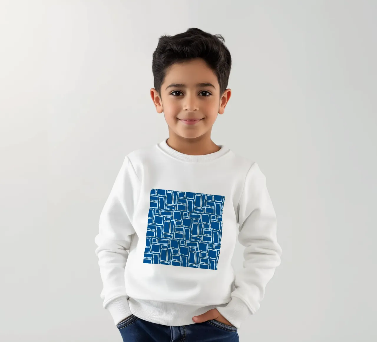 Quadrati Doodle in blu reale felpa bambino da Happy Littles