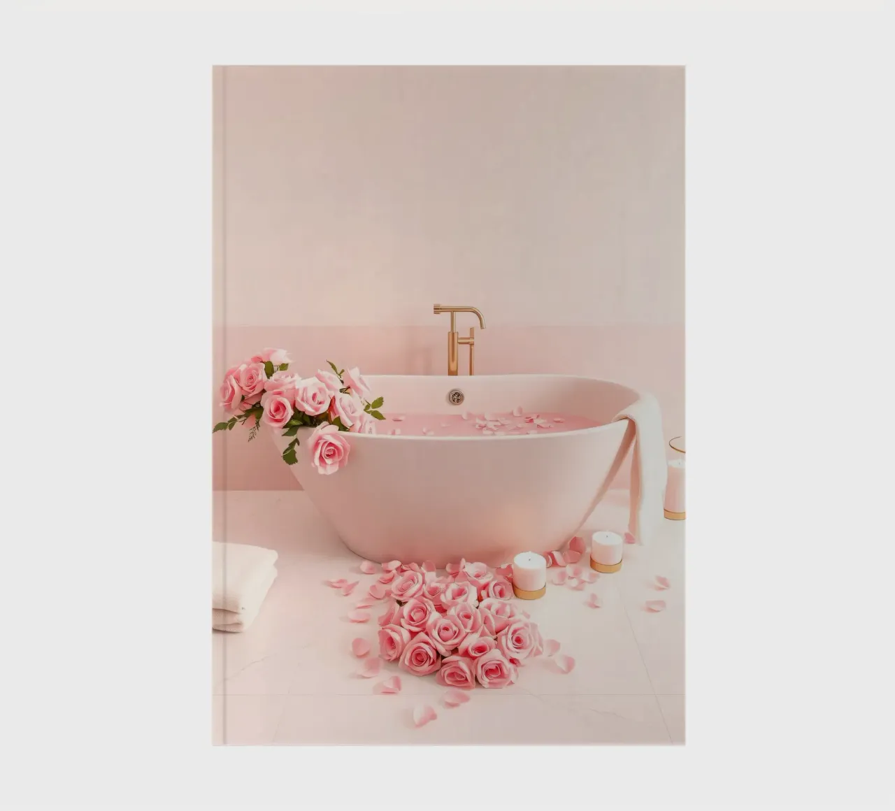 A relaxing bath adorned with pink roses and candles notebook by DesignDoodle