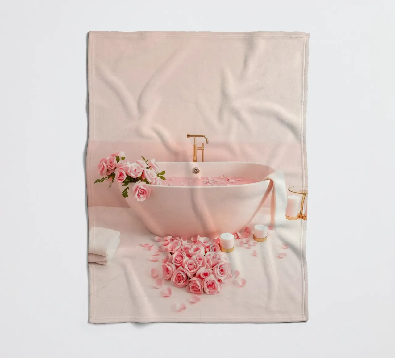 Een ontspannend bad versierd met roze rozen en kaarsen fleecedeken van DesignDoodle