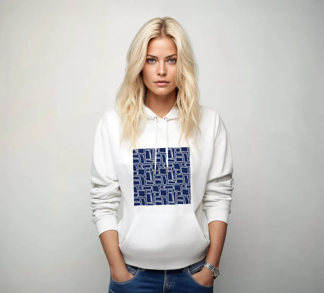 Quadrati Doodle in blu navy felpa con cappuccio da Happy Littles