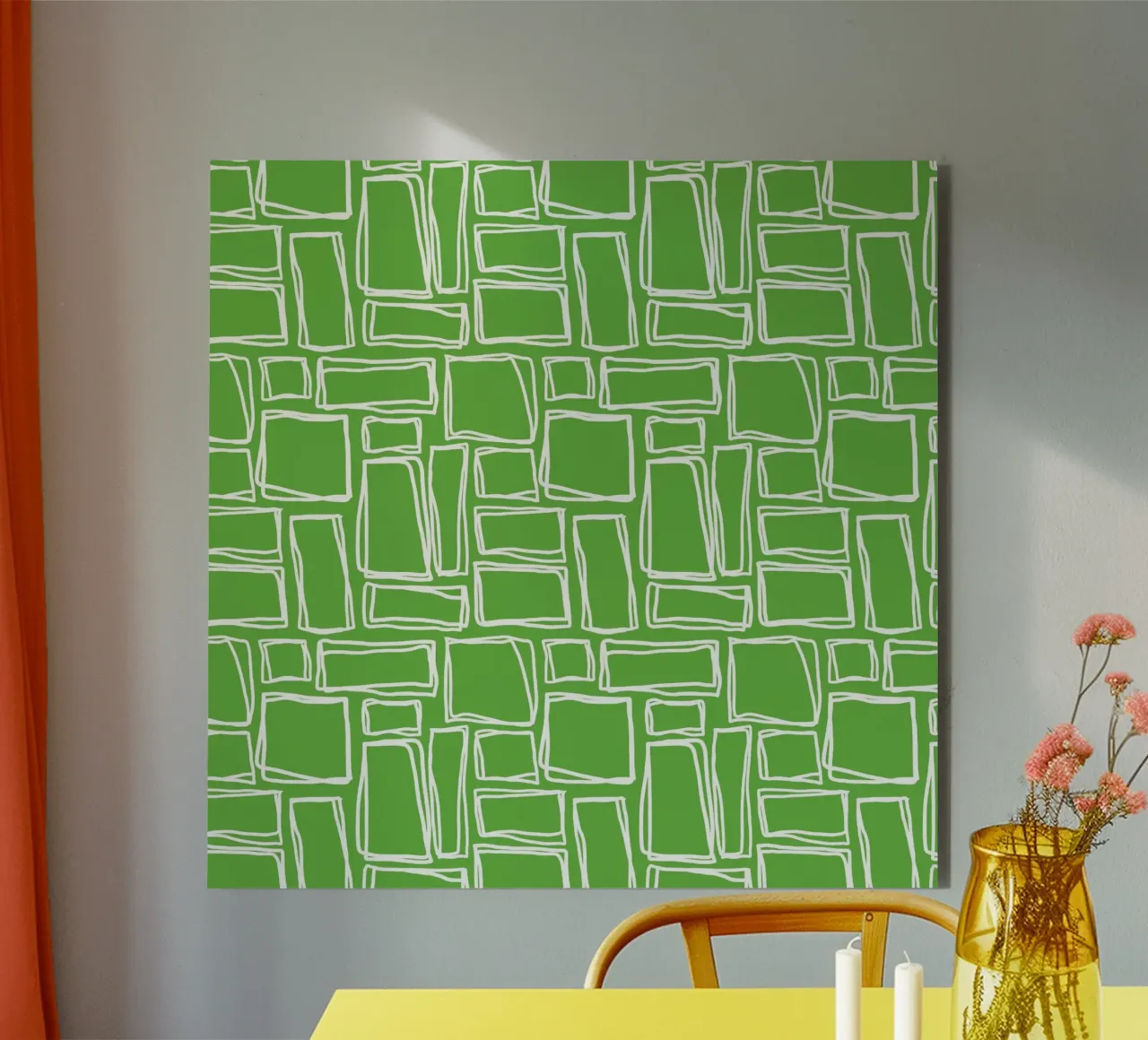 Quadrati Doodle in verde fresco alluminio dibond da Happy Littles