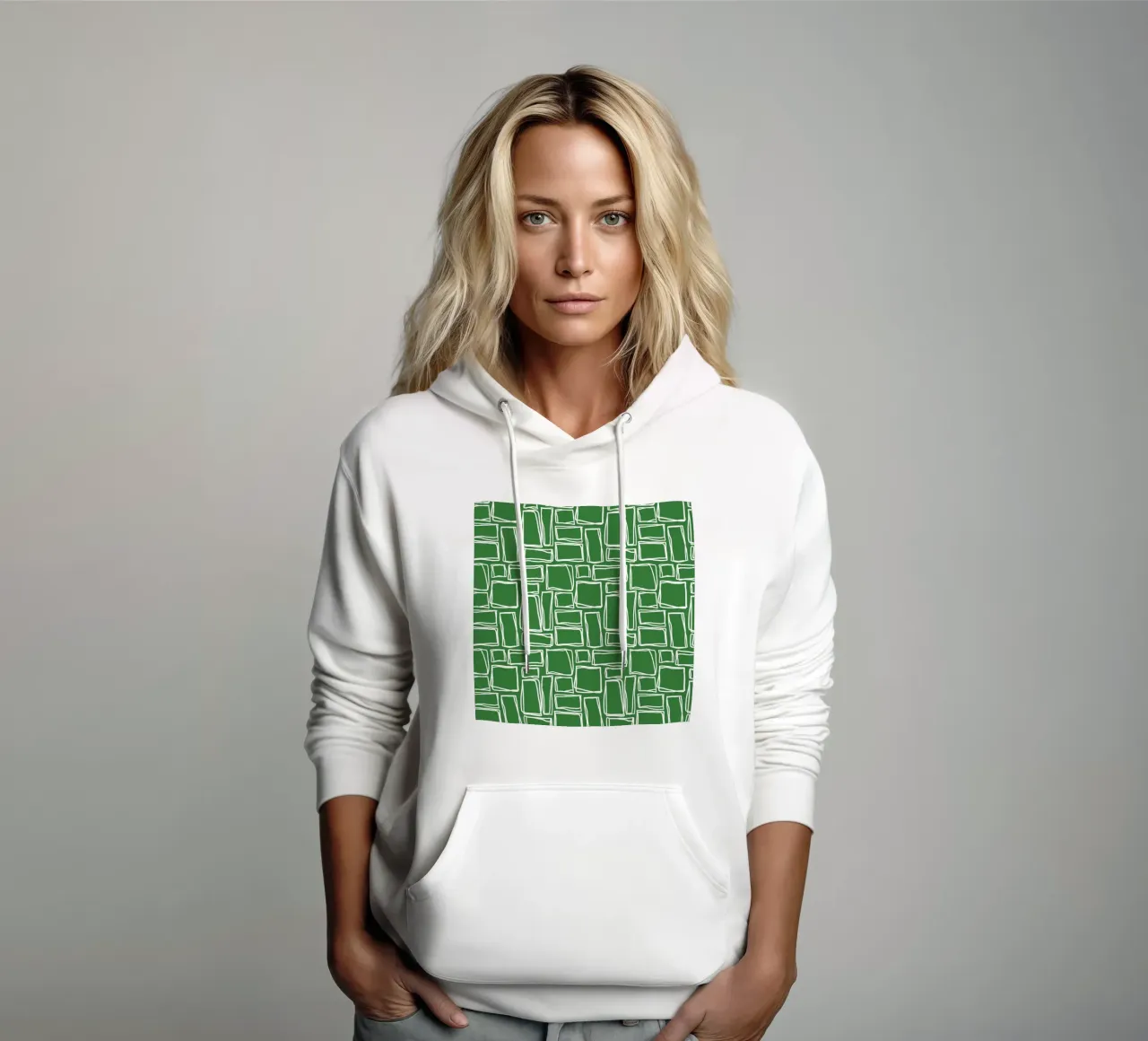 Quadrati Doodle in verde bosco felpa con cappuccio da Happy Littles