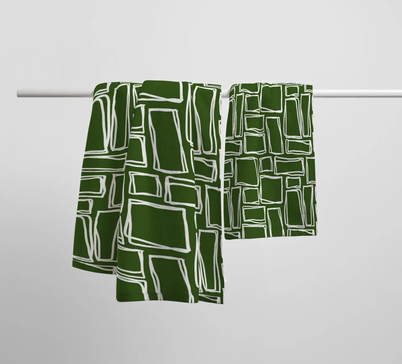 Doodle Squares in Moss Green towel by Happy Littles