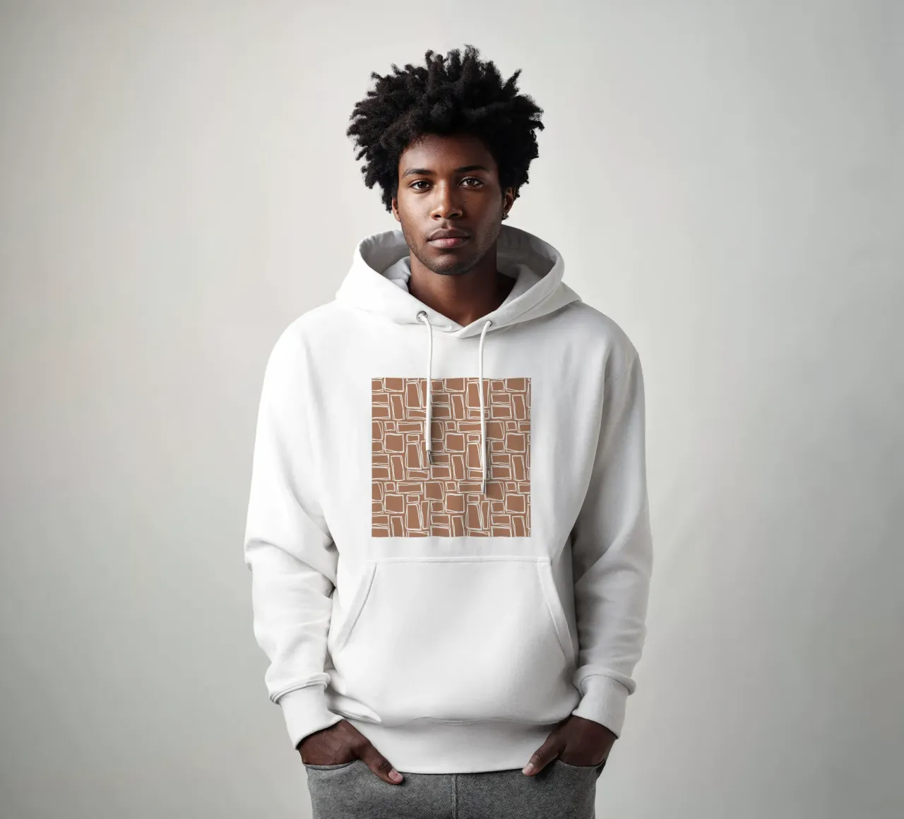 Quadrati Doodle in marrone argilla felpa con cappuccio da Happy Littles