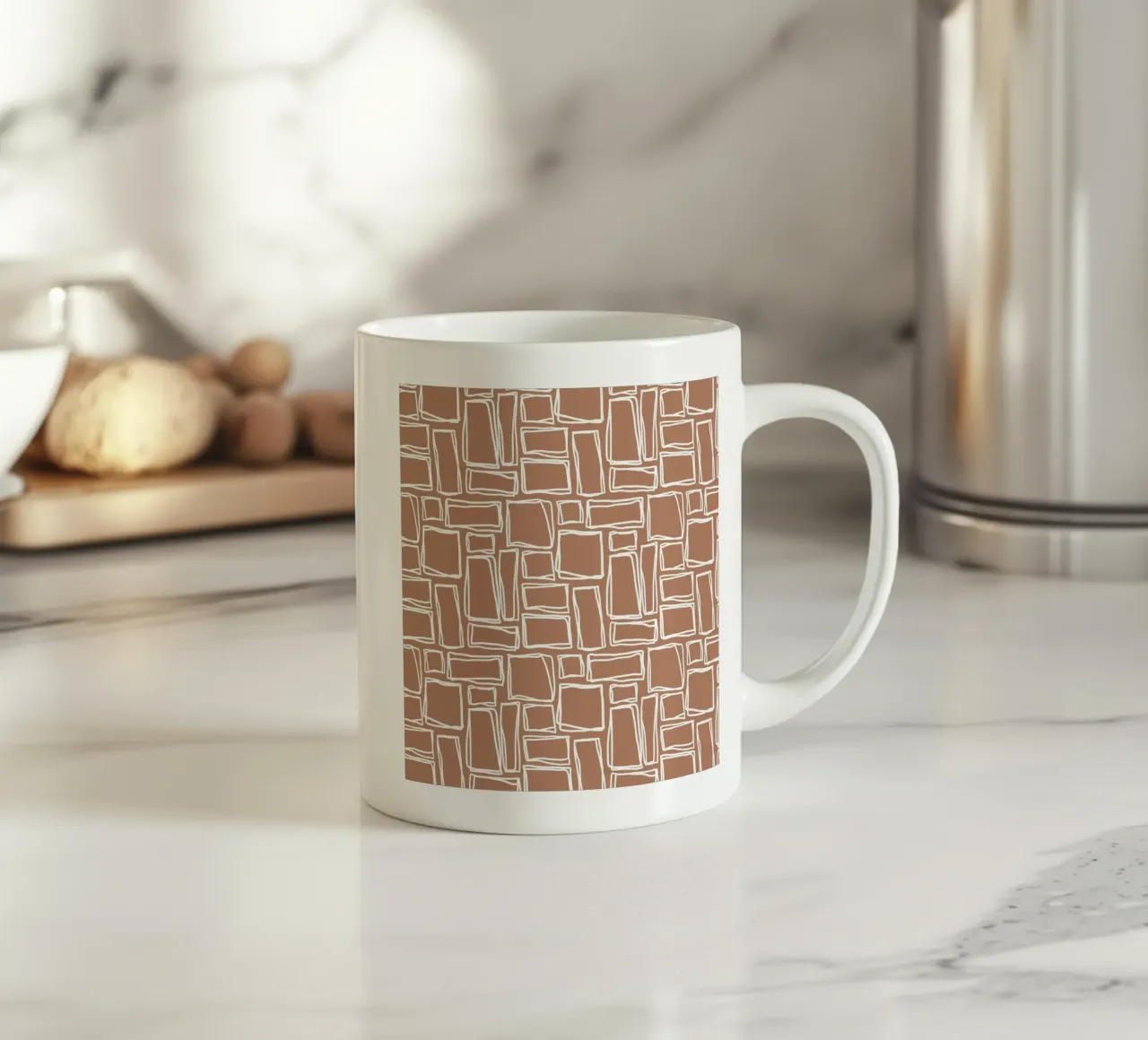 Quadrati Doodle in marrone argilla tazza in ceramica da Happy Littles