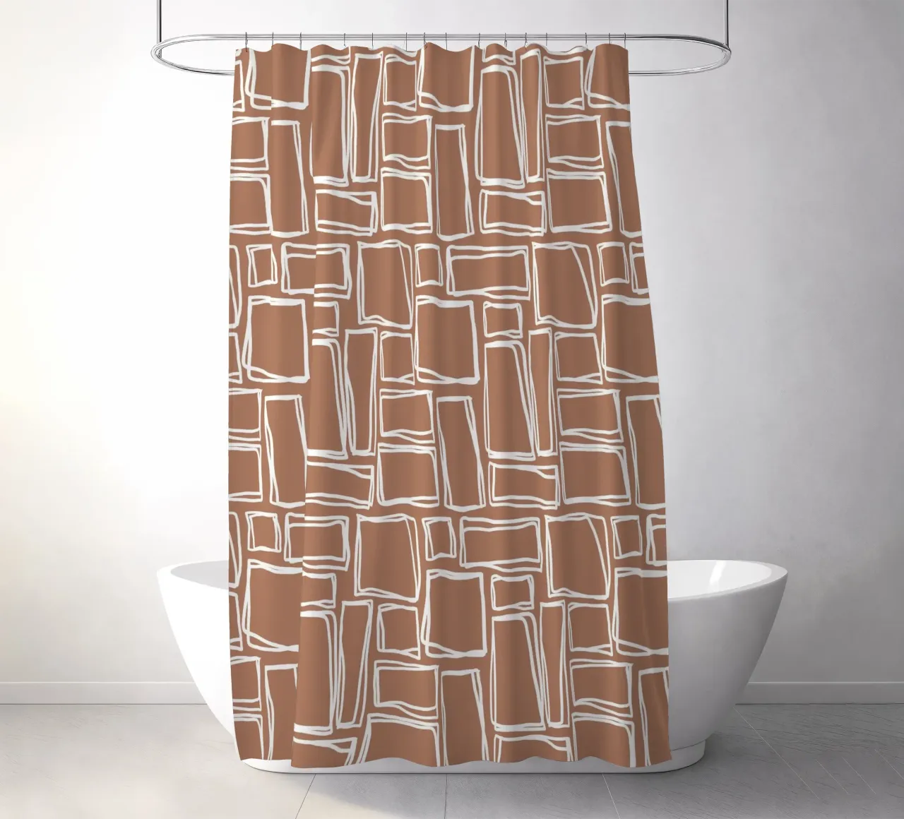 Quadrati Doodle in marrone argilla tenda da doccia da Happy Littles