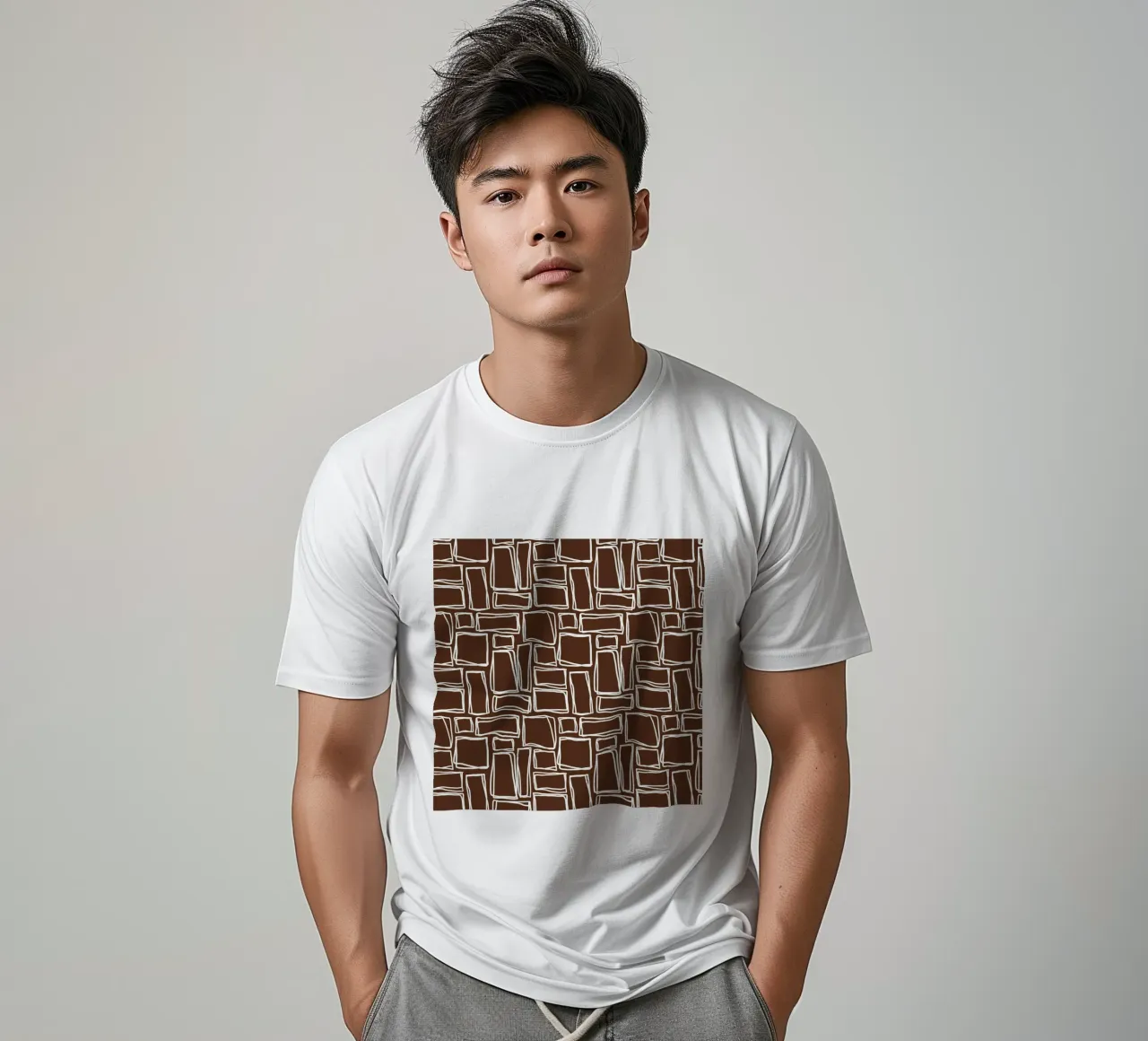 Quadrati Doodle in marrone cacao t-shirt da Happy Littles