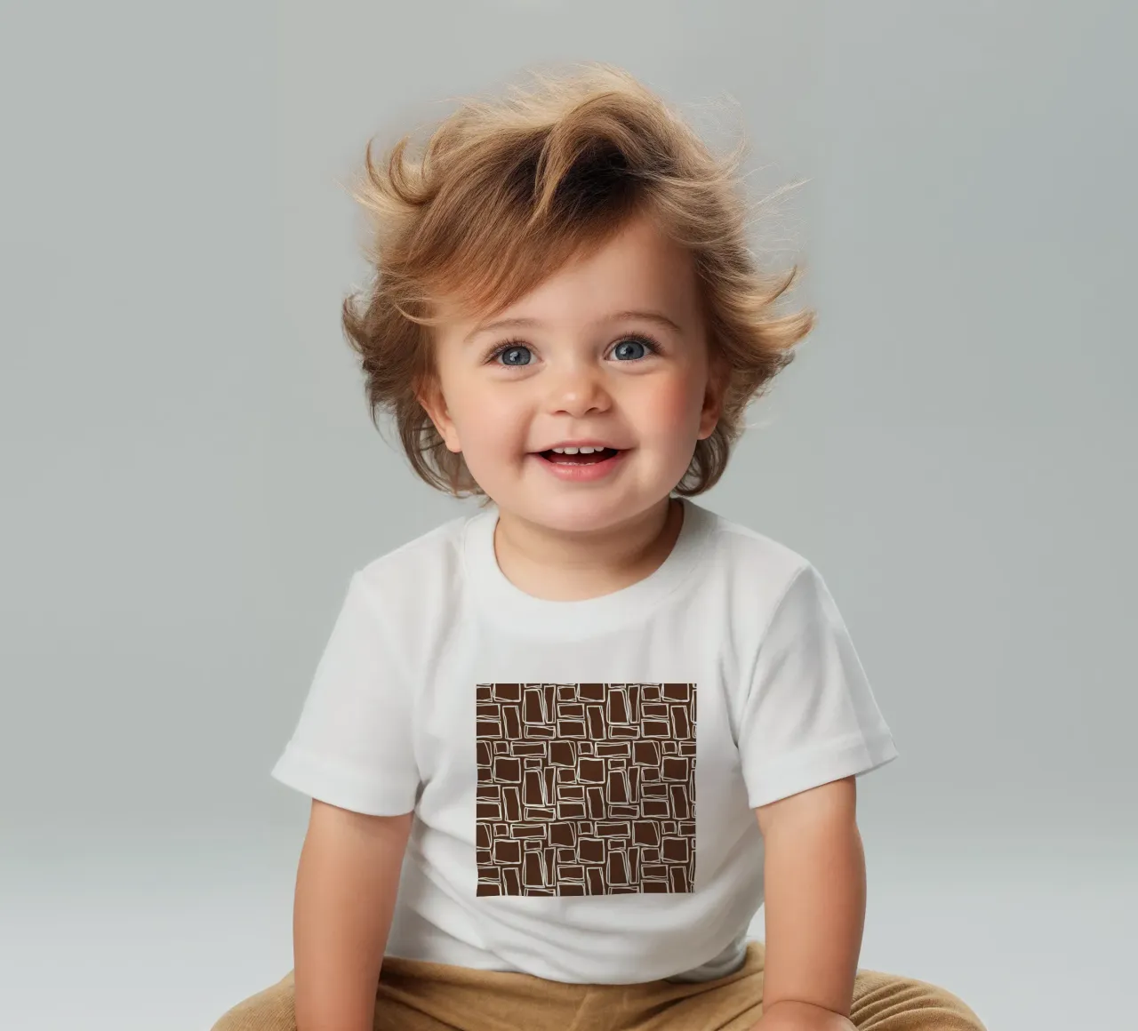 Quadrati Doodle in marrone cacao maglietta neonato da Happy Littles