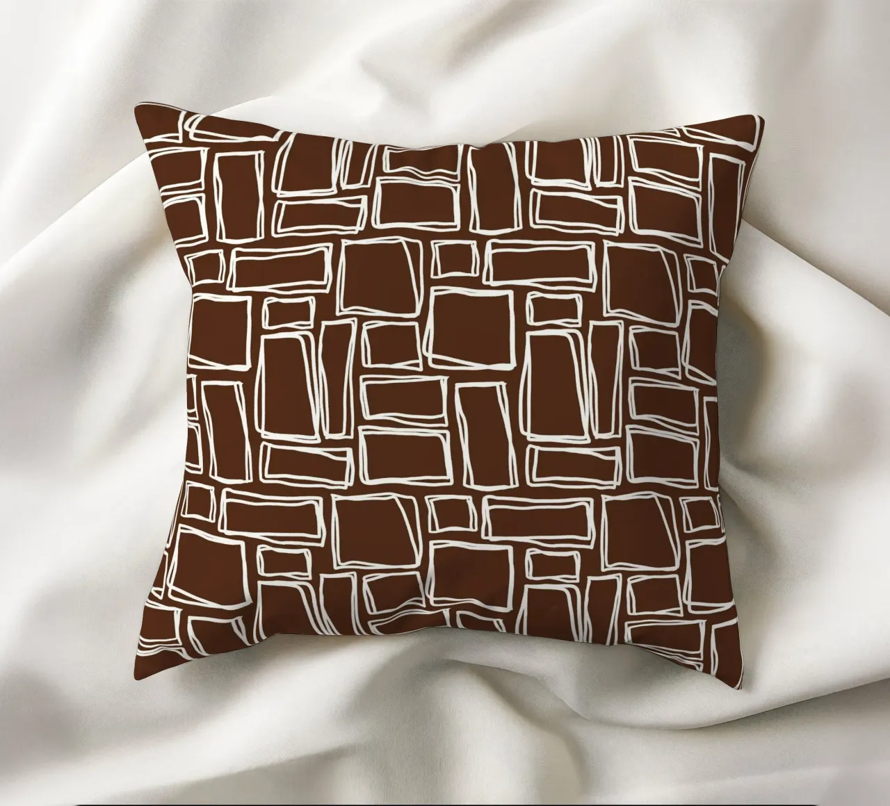 Quadrati Doodle in marrone cacao cuscino da Happy Littles