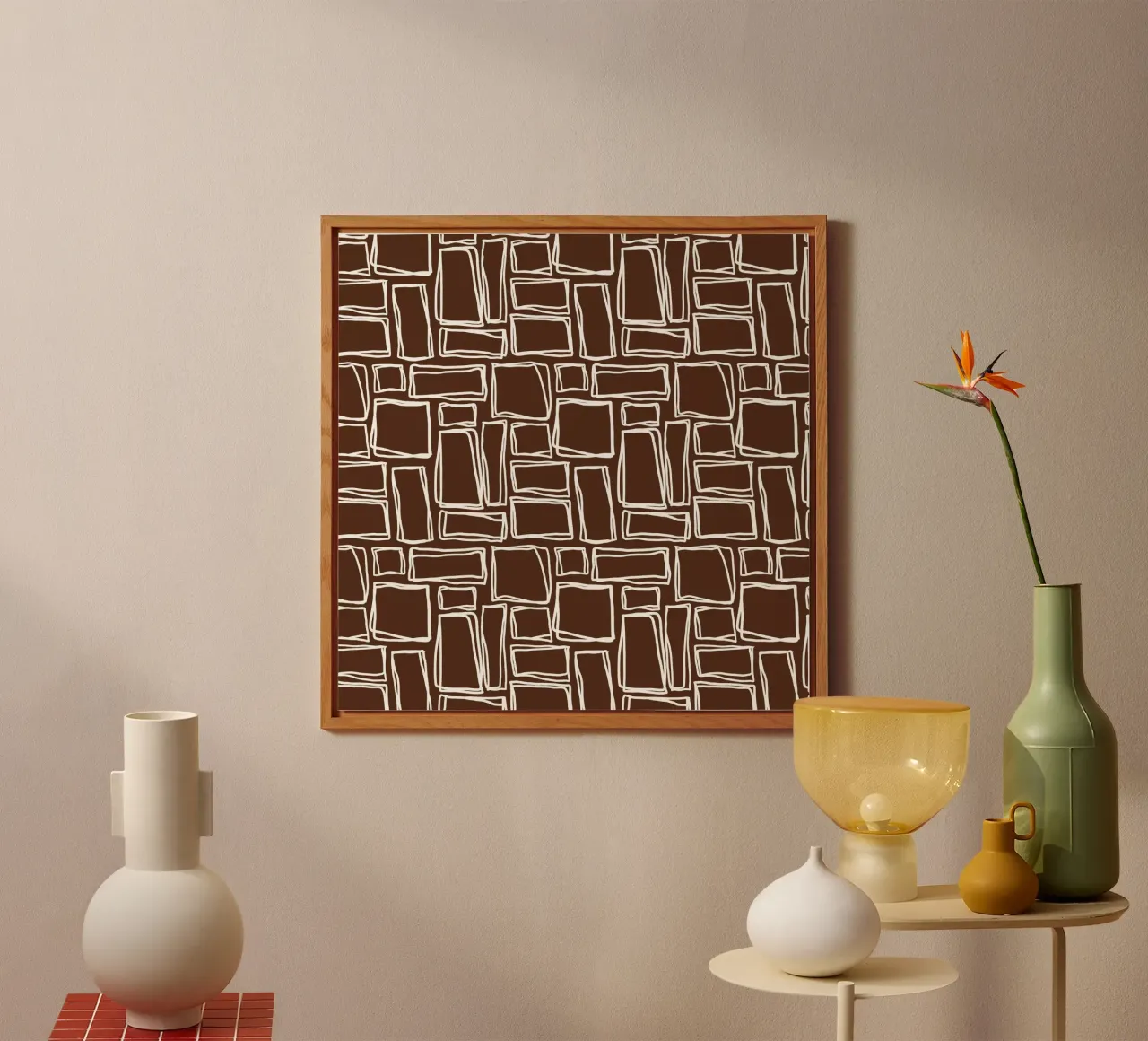 Quadrati Doodle in marrone cacao alluminio dibond da Happy Littles