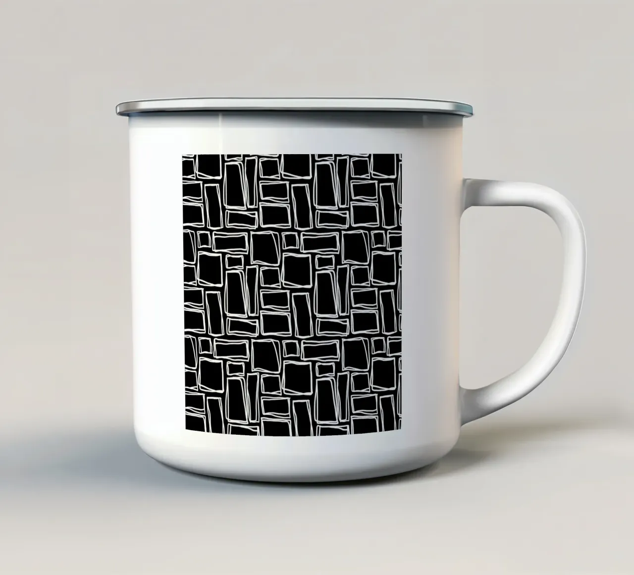 Quadrati Doodle in nero notte tazza in smalto da Happy Littles