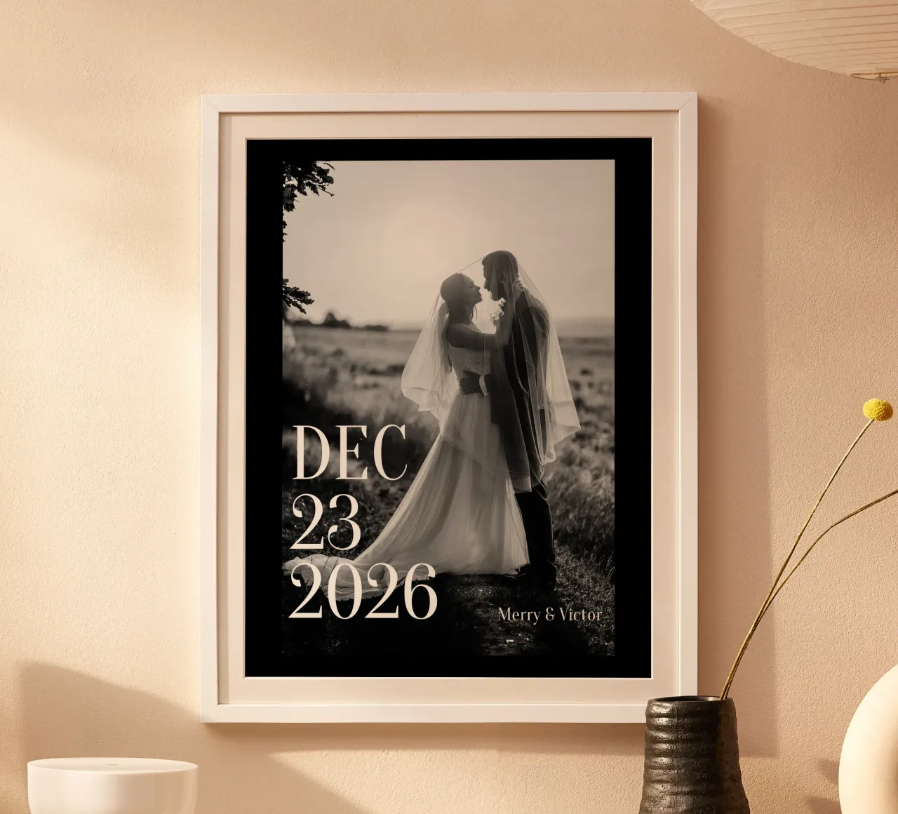 Personalizzazione monocromatica del matrimonio poster con telaio in alluminio da NEWEST CUSTOM SHOP