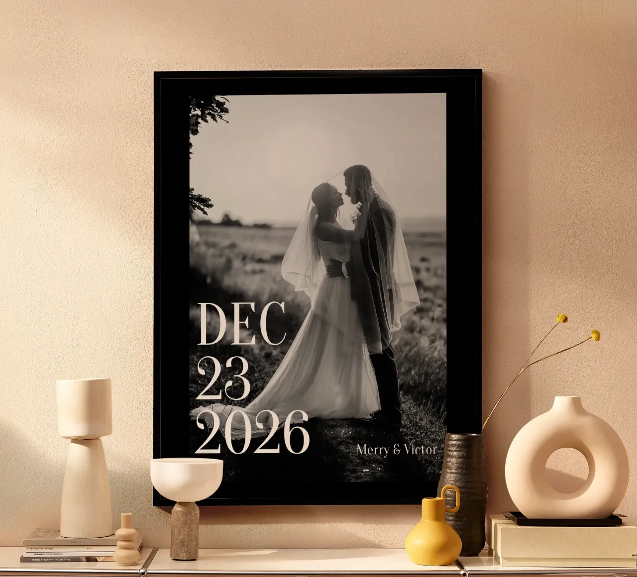 Personalizzazione monocromatica del matrimonio poster con telaio in alluminio da NEWEST CUSTOM SHOP