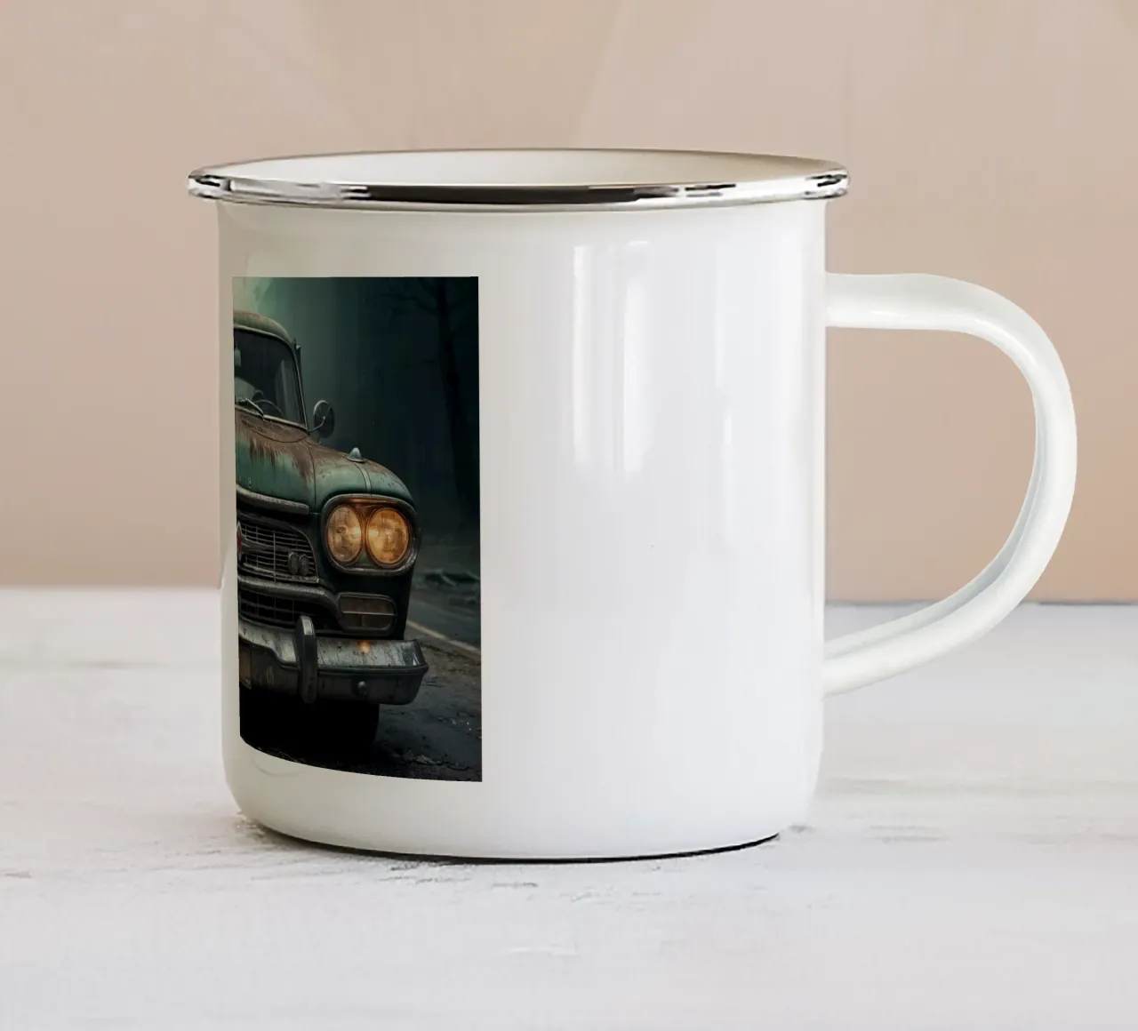 Una vecchia auto misteriosa tazza in smalto da Magic Screen