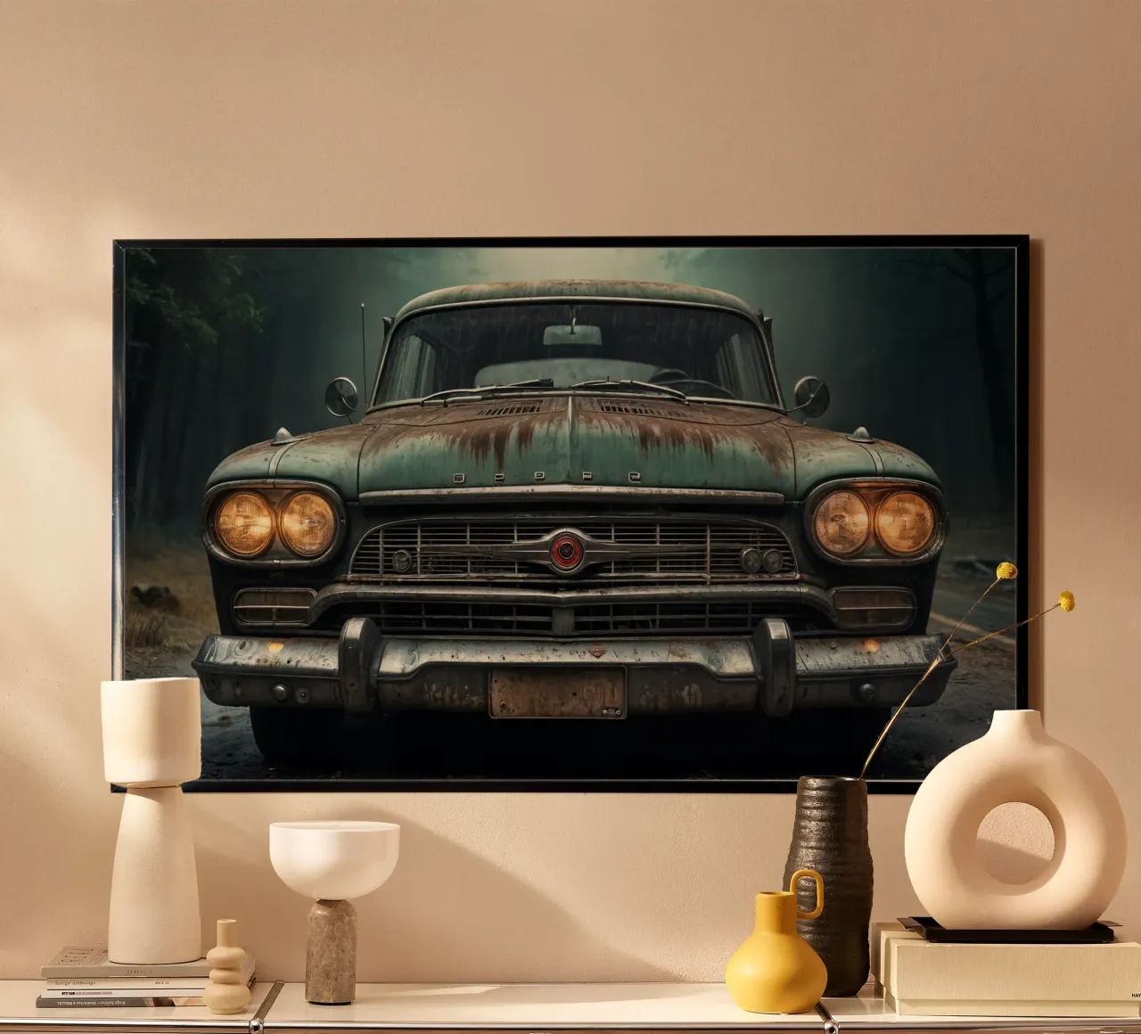 Una vecchia auto misteriosa poster con telaio in legno da Magic Screen