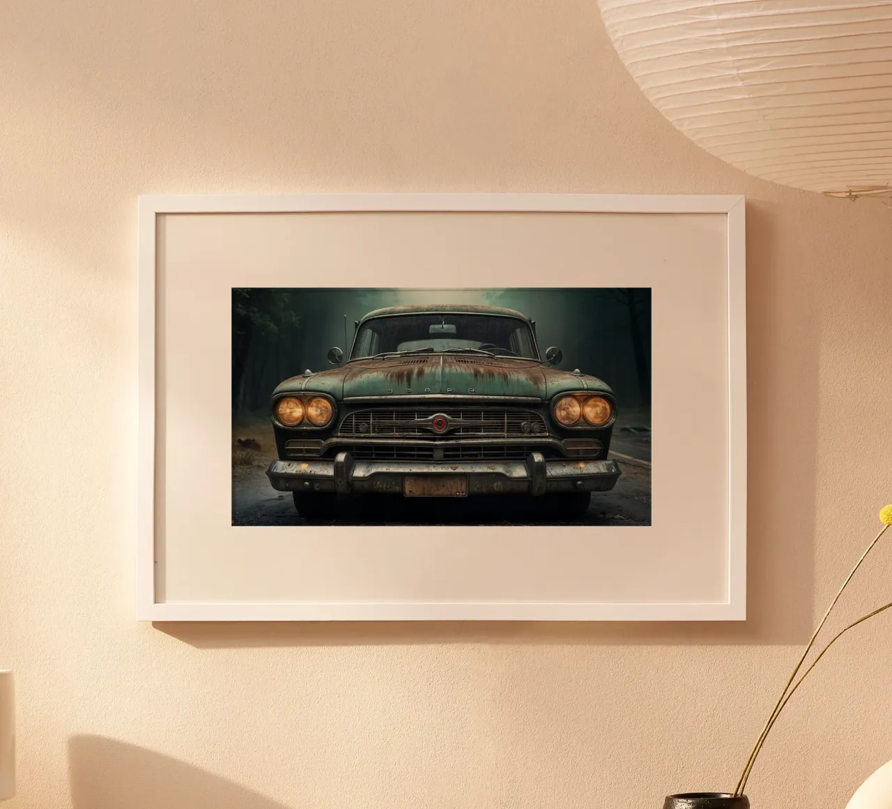 Una vecchia auto misteriosa poster con telaio in legno da Magic Screen