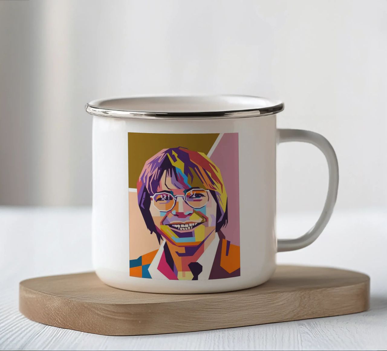 Ritratto pop art di John Denver tazza in smalto da Hantamrata