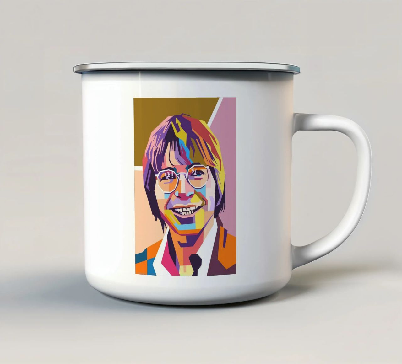 Ritratto pop art di John Denver tazza in smalto da Hantamrata