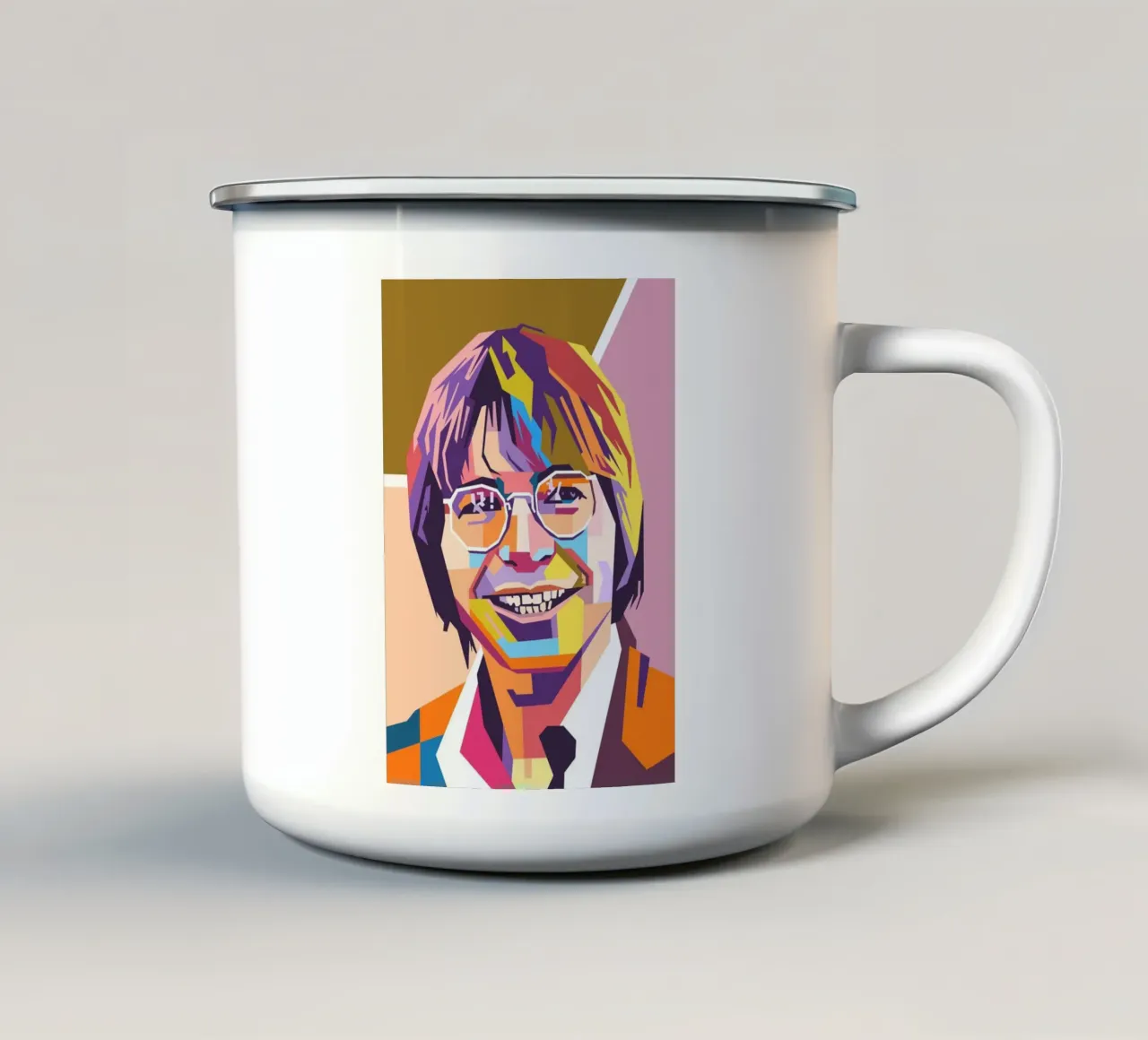 Ritratto pop art di John Denver tazza in smalto da Hantamrata