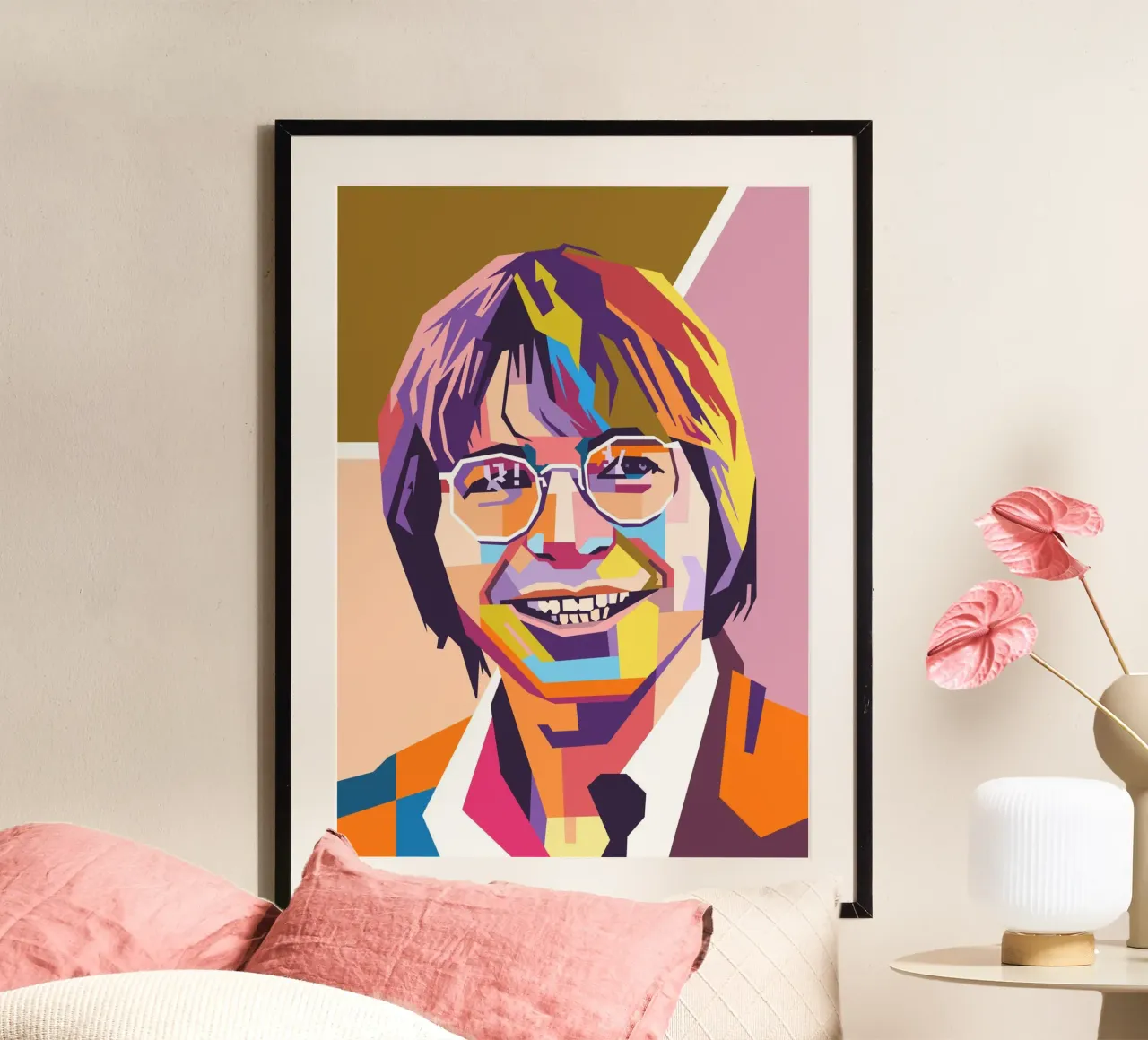 Ritratto pop art di John Denver poster con telaio in plastica da Hantamrata