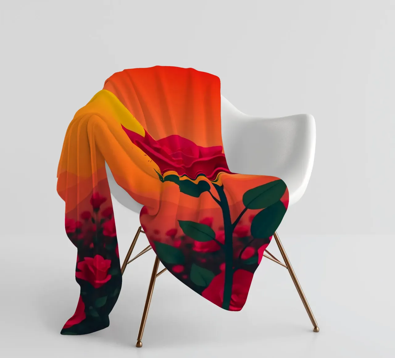 Un tramonto su un campo di rose rosse con silhouette di uccelli coperta in pile da DesignDoodle