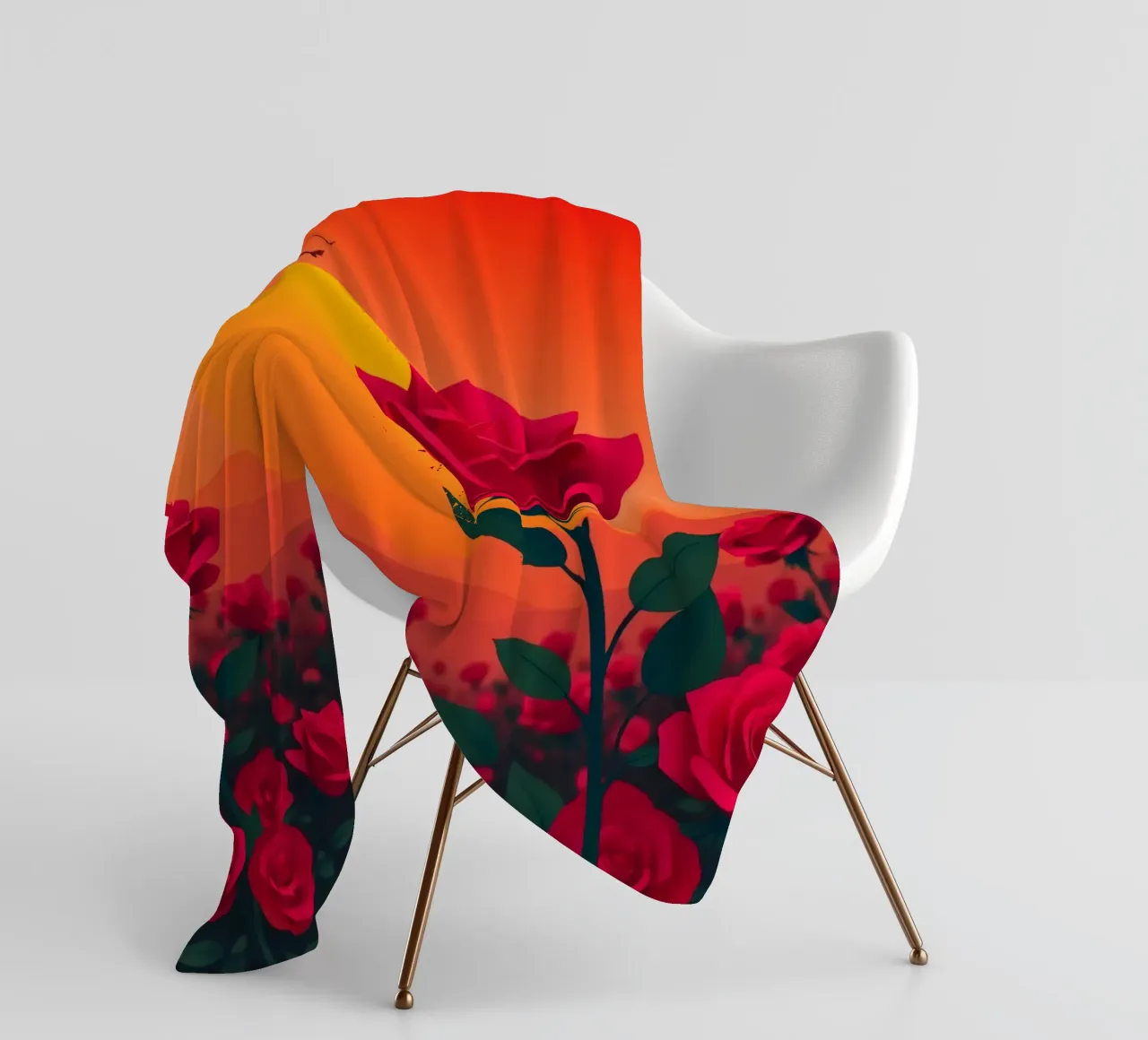 Un tramonto su un campo di rose rosse con silhouette di uccelli coperta in pile da DesignDoodle