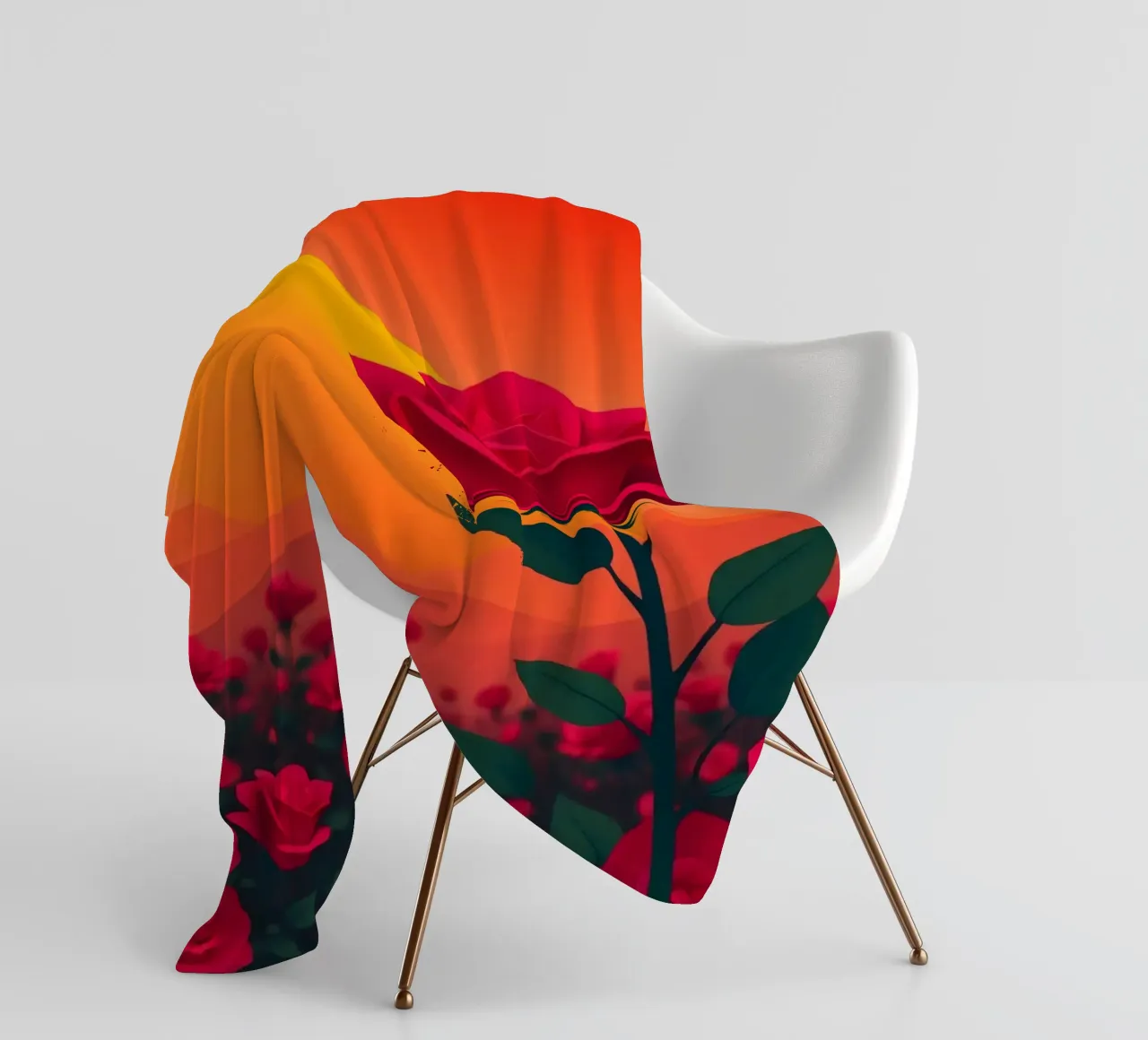 Un tramonto su un campo di rose rosse con silhouette di uccelli coperta in pile da DesignDoodle