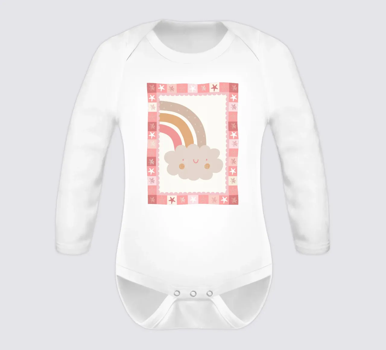 Boho Kids Print, Happy Cloud Rainbow Poster long-sleeve baby romper by SunshinePrints