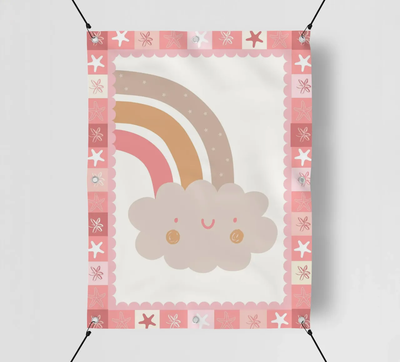 Stampa Boho per bambini, Poster Arcobaleno Nuvola Felice telo in pvc da SunshinePrints