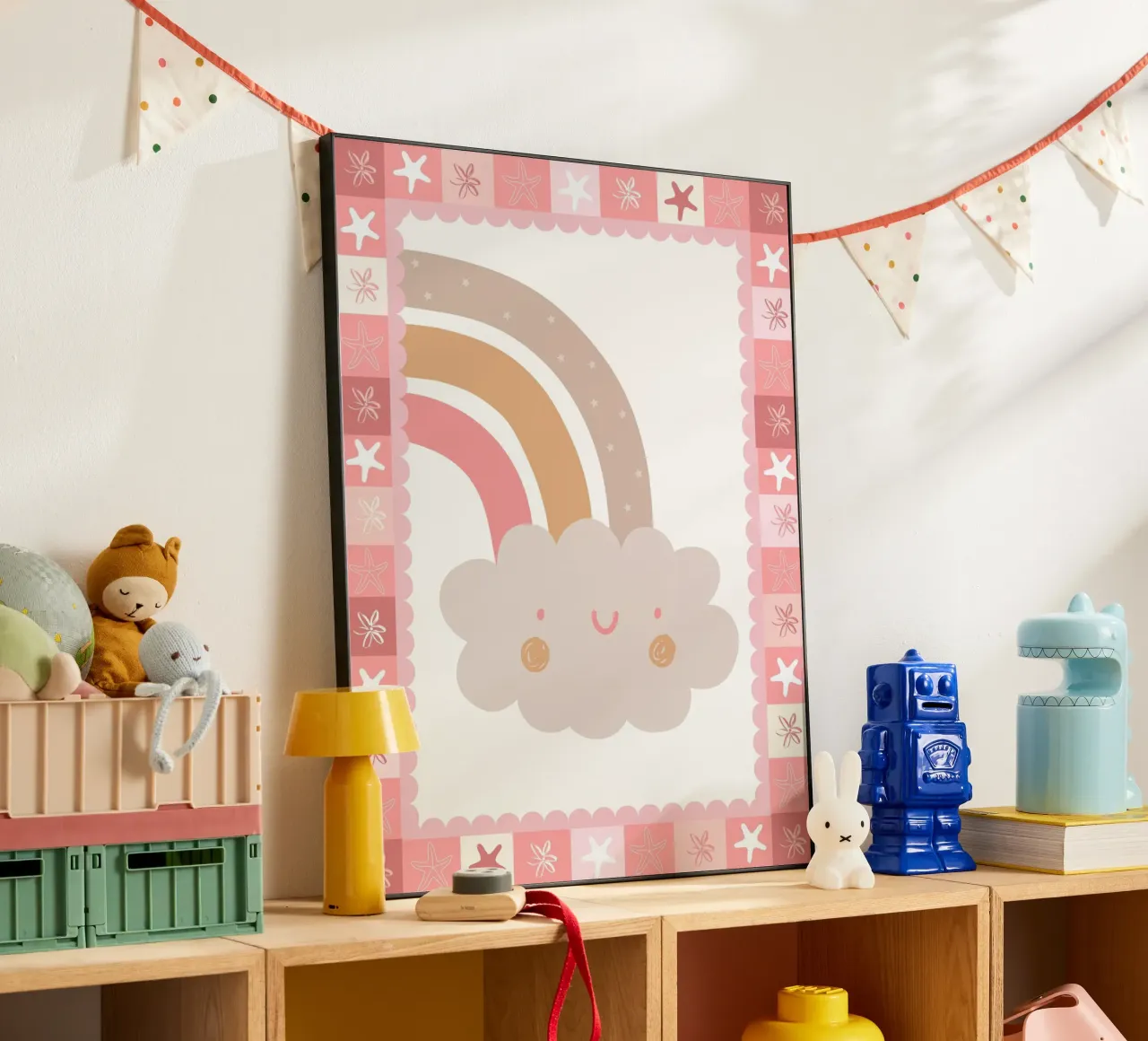 Stampa Boho per bambini, Poster Arcobaleno Nuvola Felice alluminio dibond da SunshinePrints