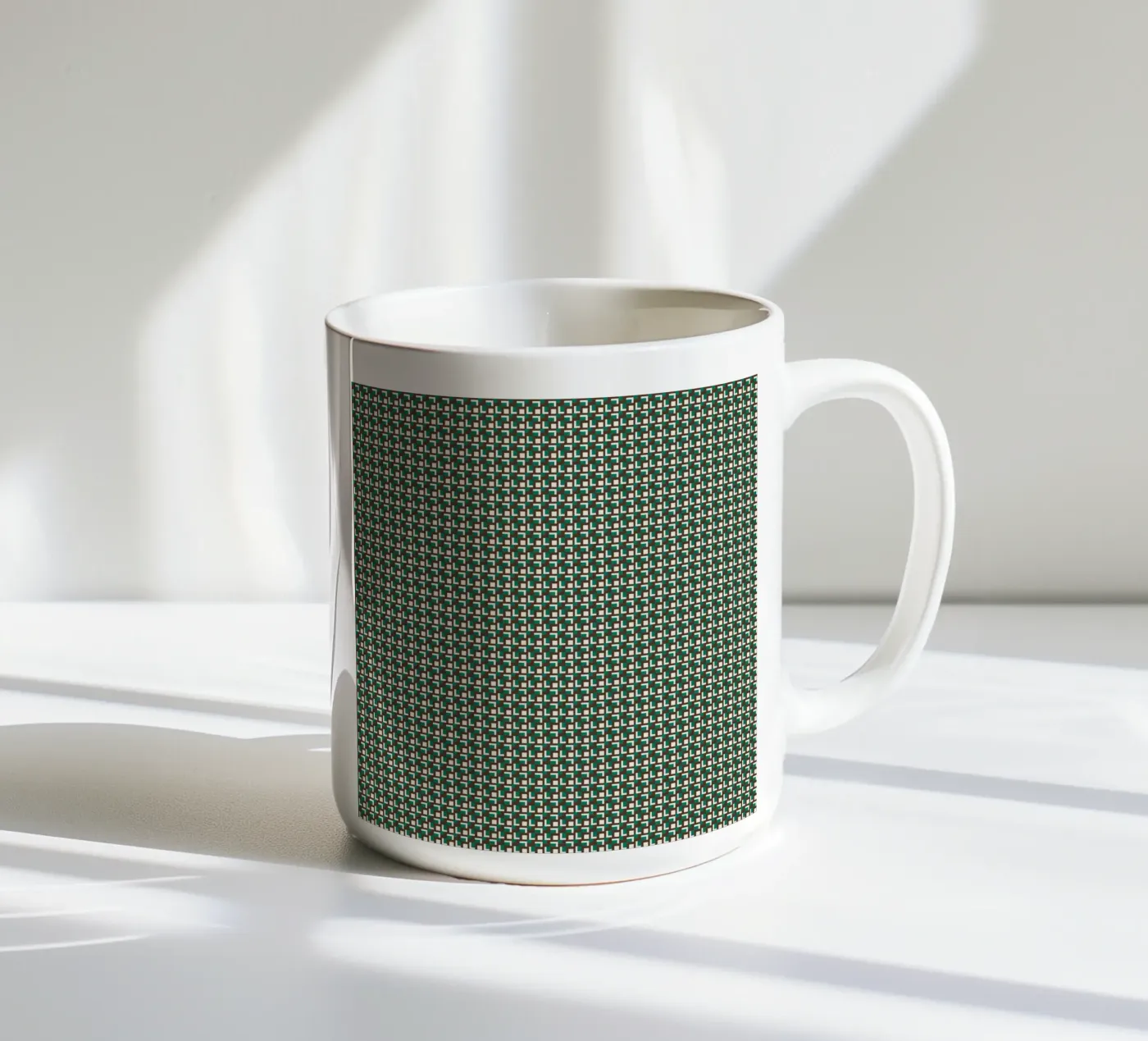 Interlocking grid pattern ceramic mug by Little Dean