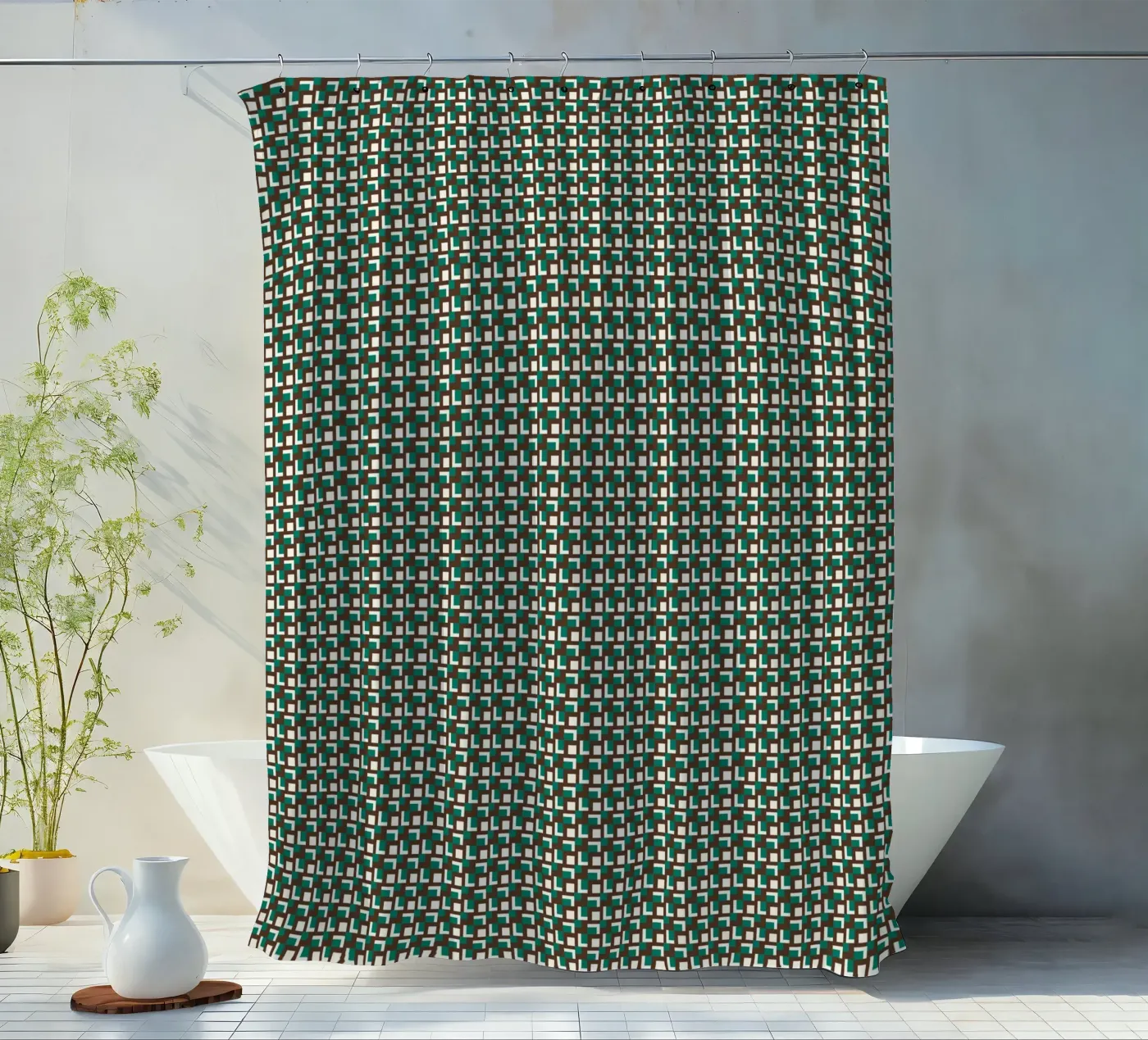 Interlocking grid pattern shower curtain by Little Dean